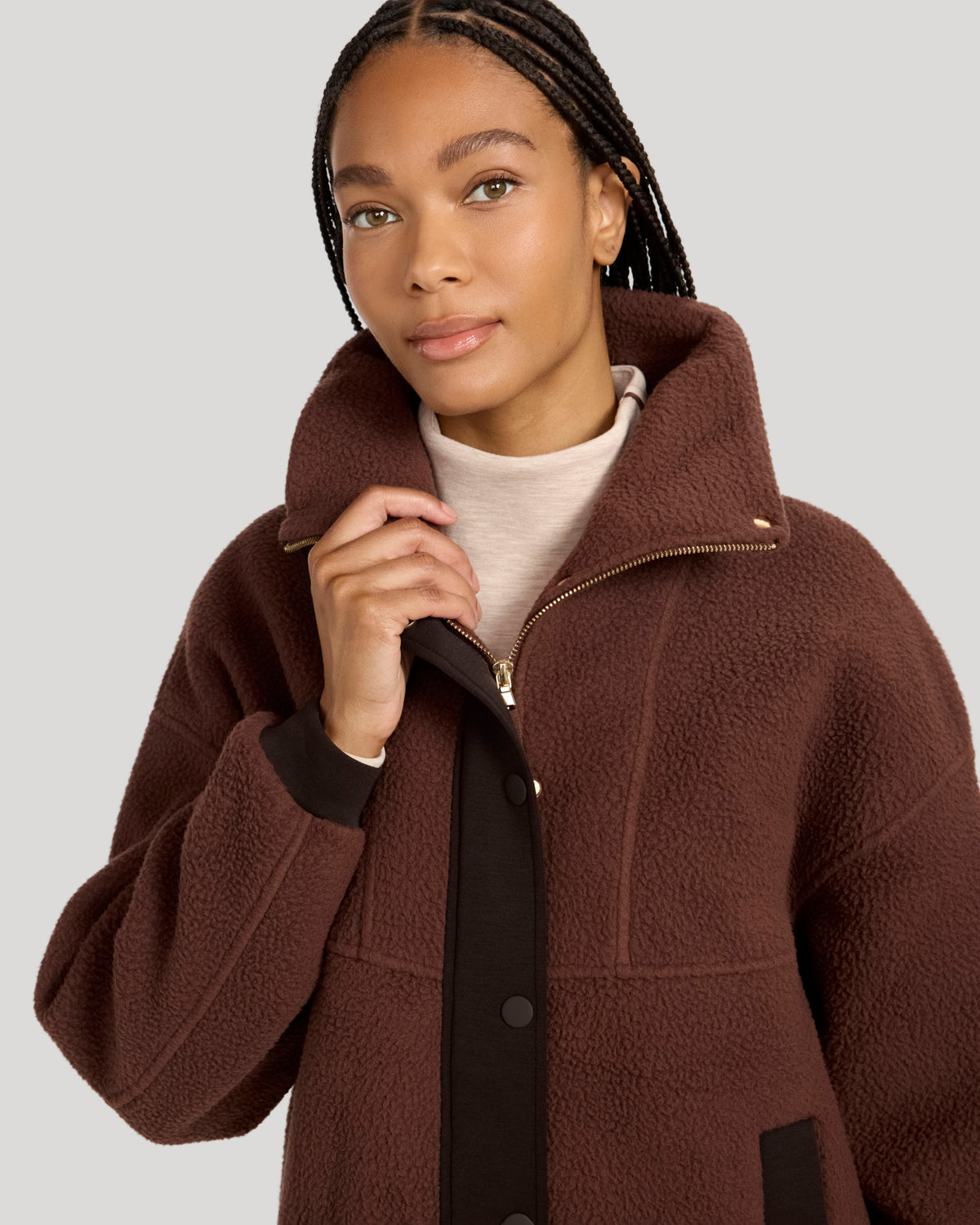 The Soft Luxe Berber Mixed Media Jacket - Shaved Chocolate/Chocolate Torte