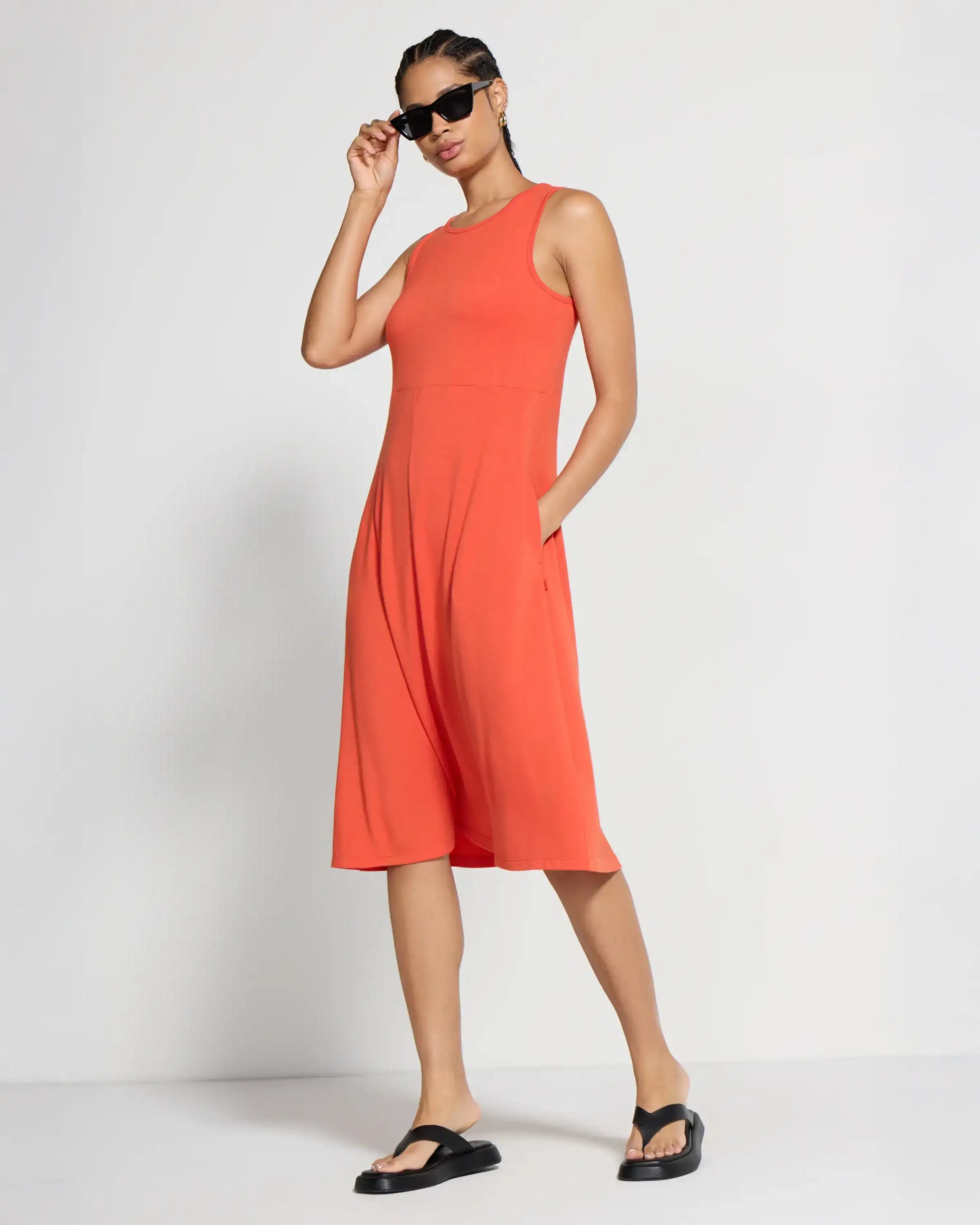 The TENCEL™ Modal + GRS Certified Recycled Poly Midi Dress - Summer Fig Orange