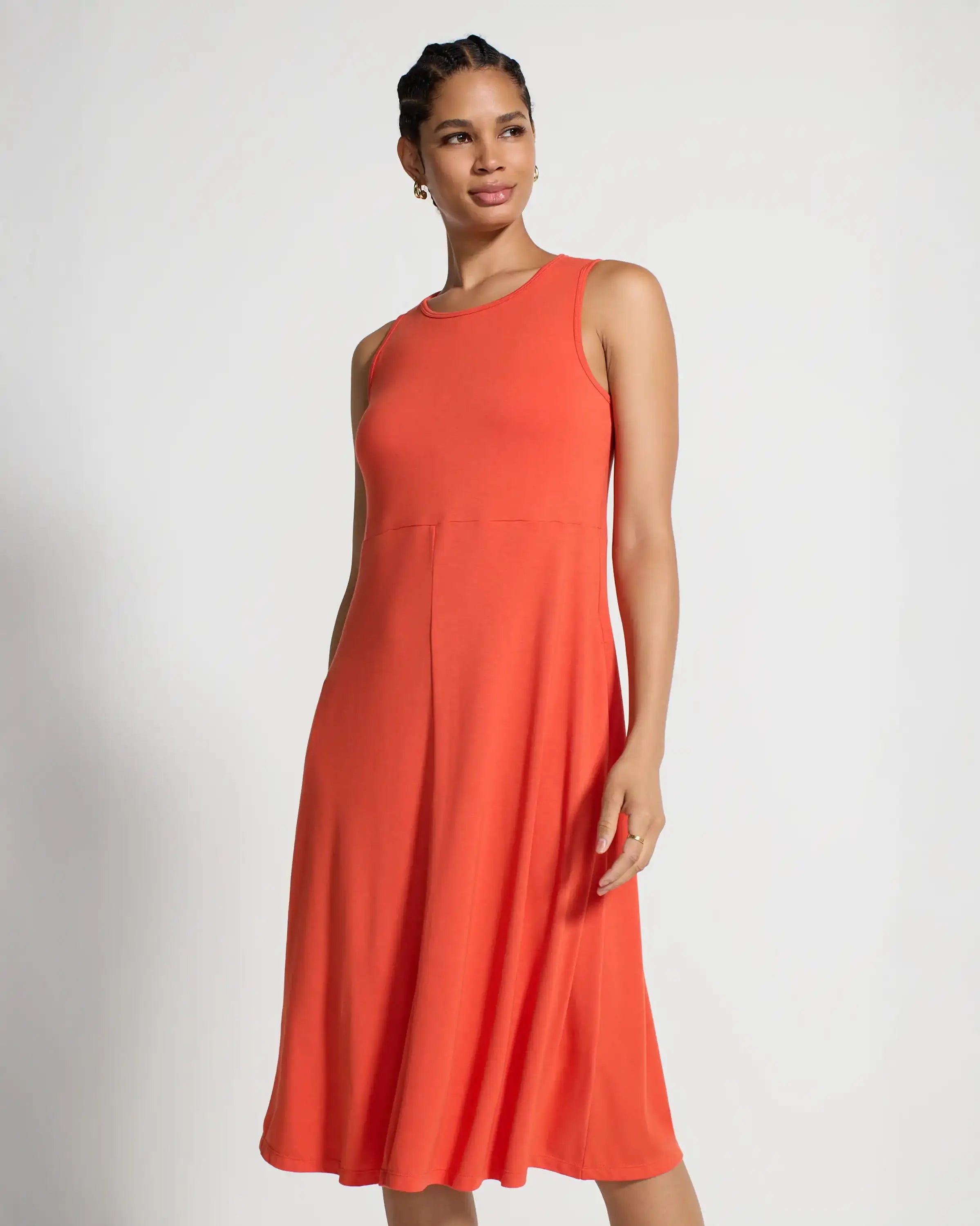 The TENCEL™ Modal + GRS Certified Recycled Poly Midi Dress - Summer Fig Orange