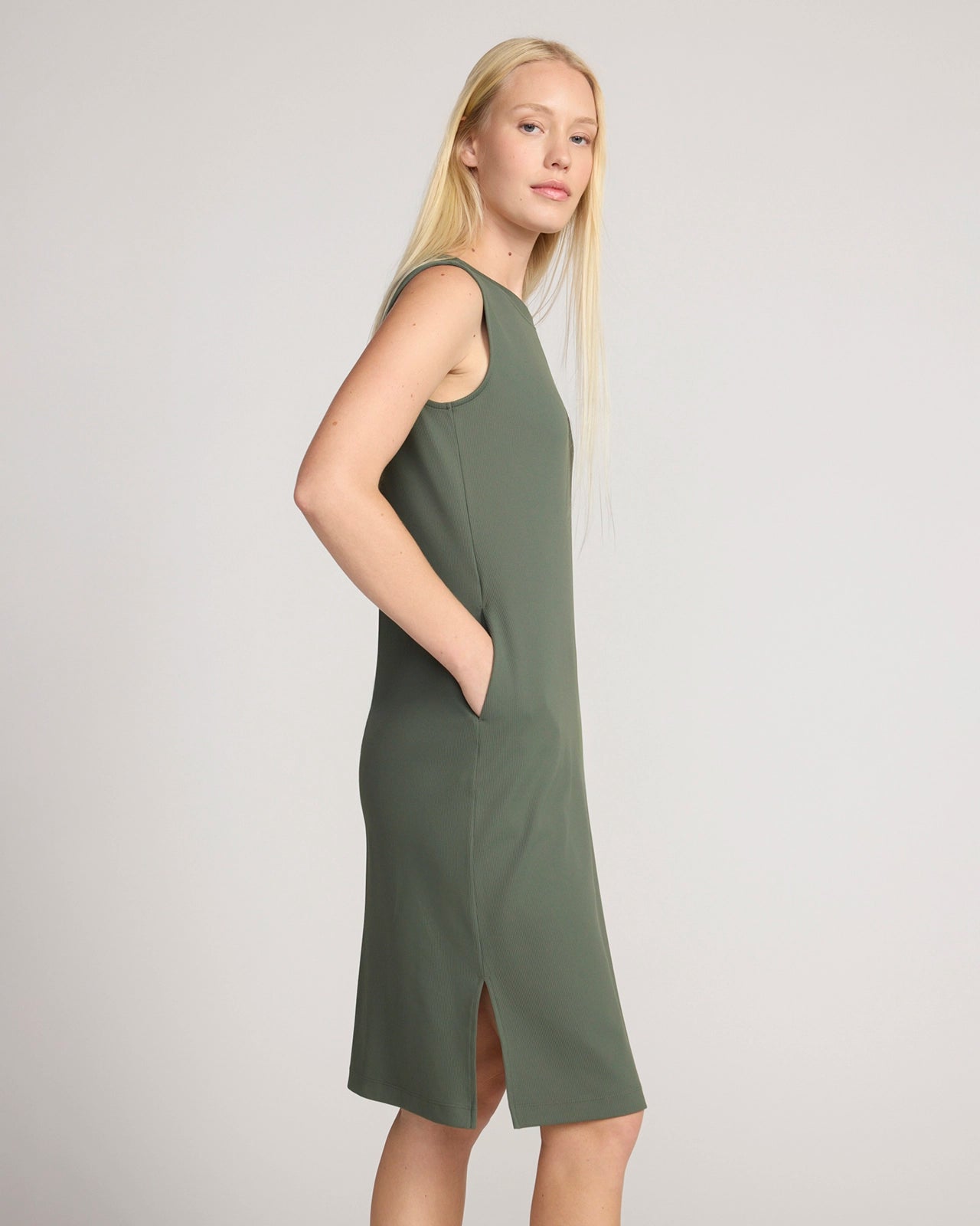 The Soft Luxe Rib Everyday Dress - Thyme Green