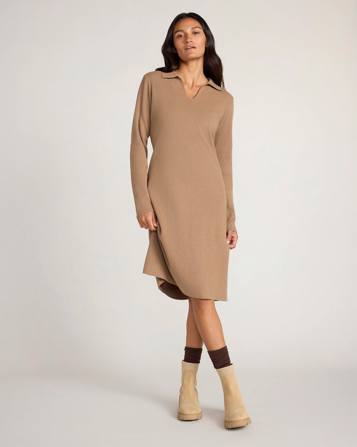 The Soft Luxe Johnny Collar Dress - Taupe