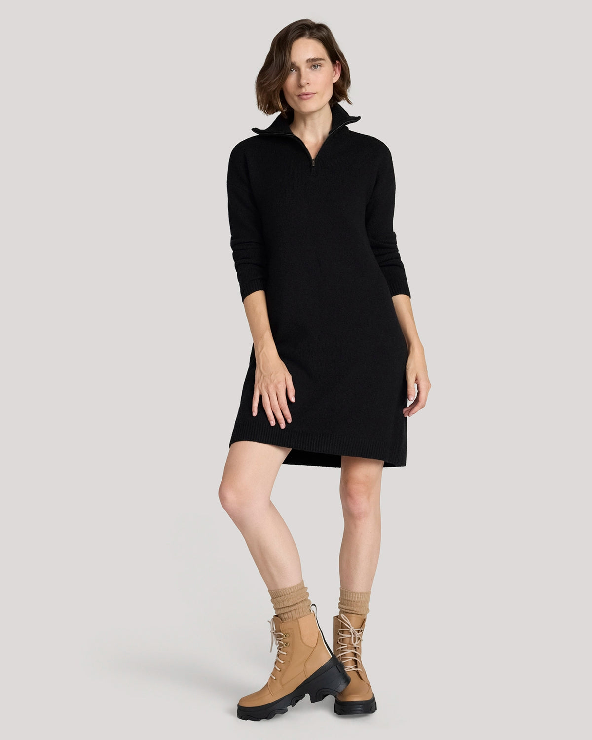 The Soft Luxe Zip Collar Sweater Dress - Black