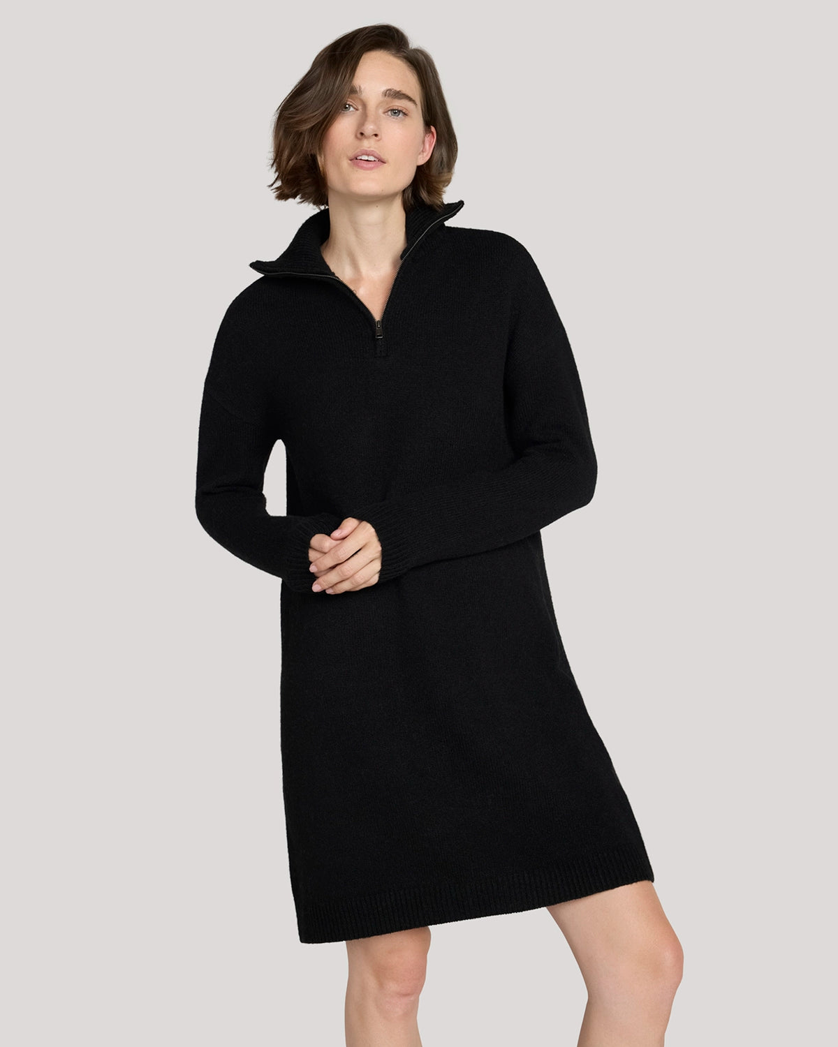 The Soft Luxe Zip Collar Sweater Dress - Black