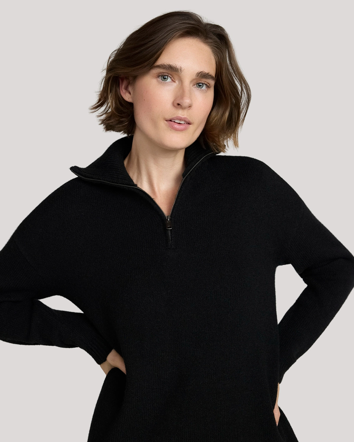 The Soft Luxe Zip Collar Sweater Dress - Black