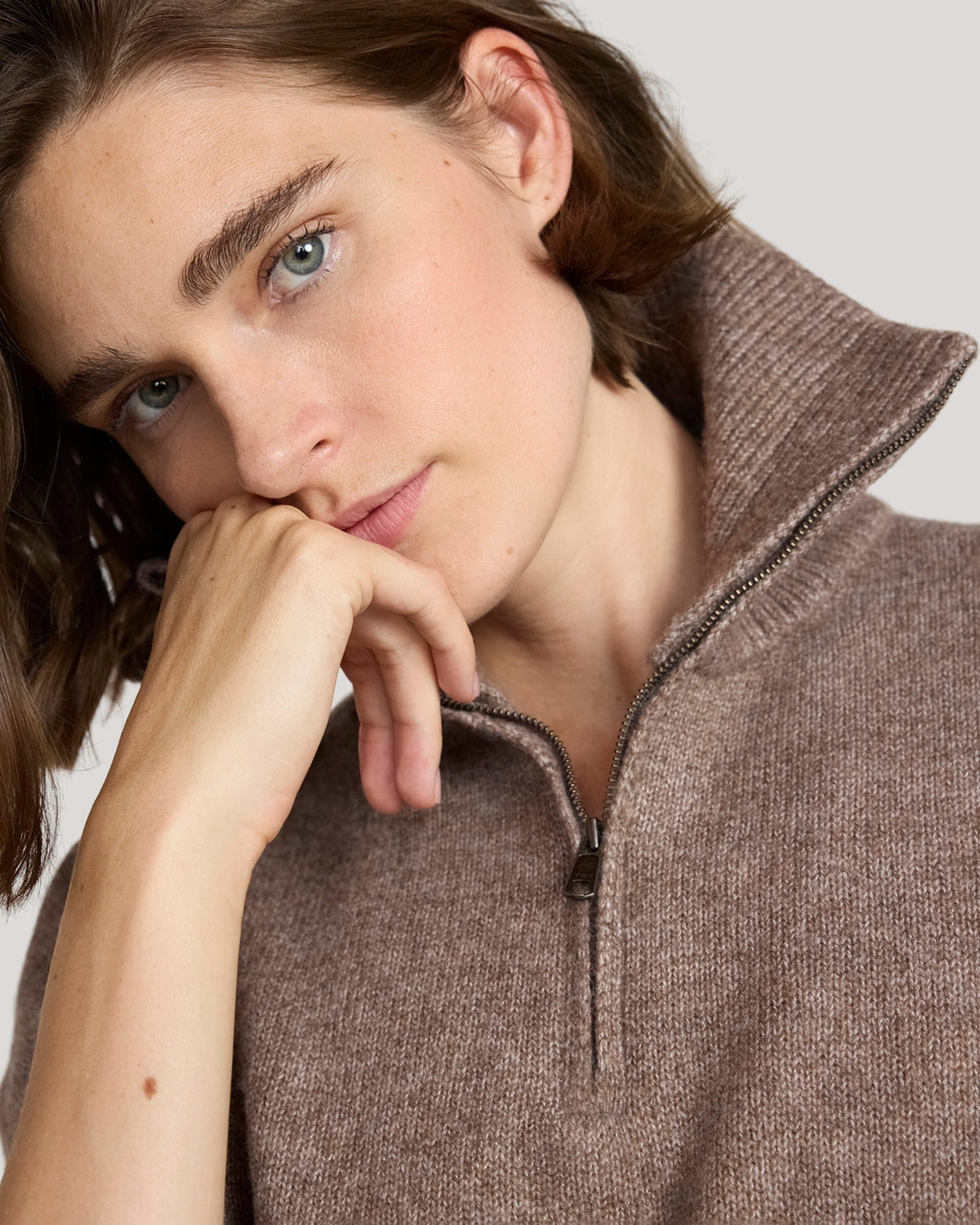 The Soft Luxe Zip Collar Sweater Dress - Htr Cocoa