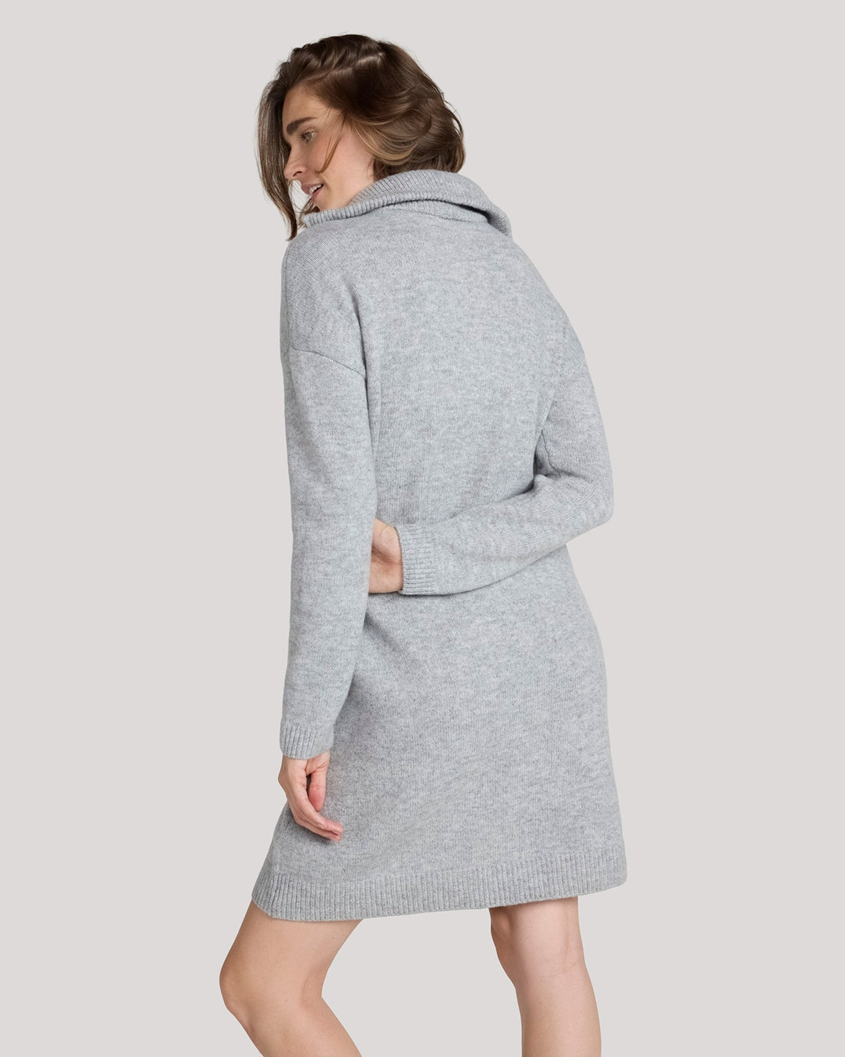 The Soft Luxe Zip Collar Sweater Dress - Light Heather Grey