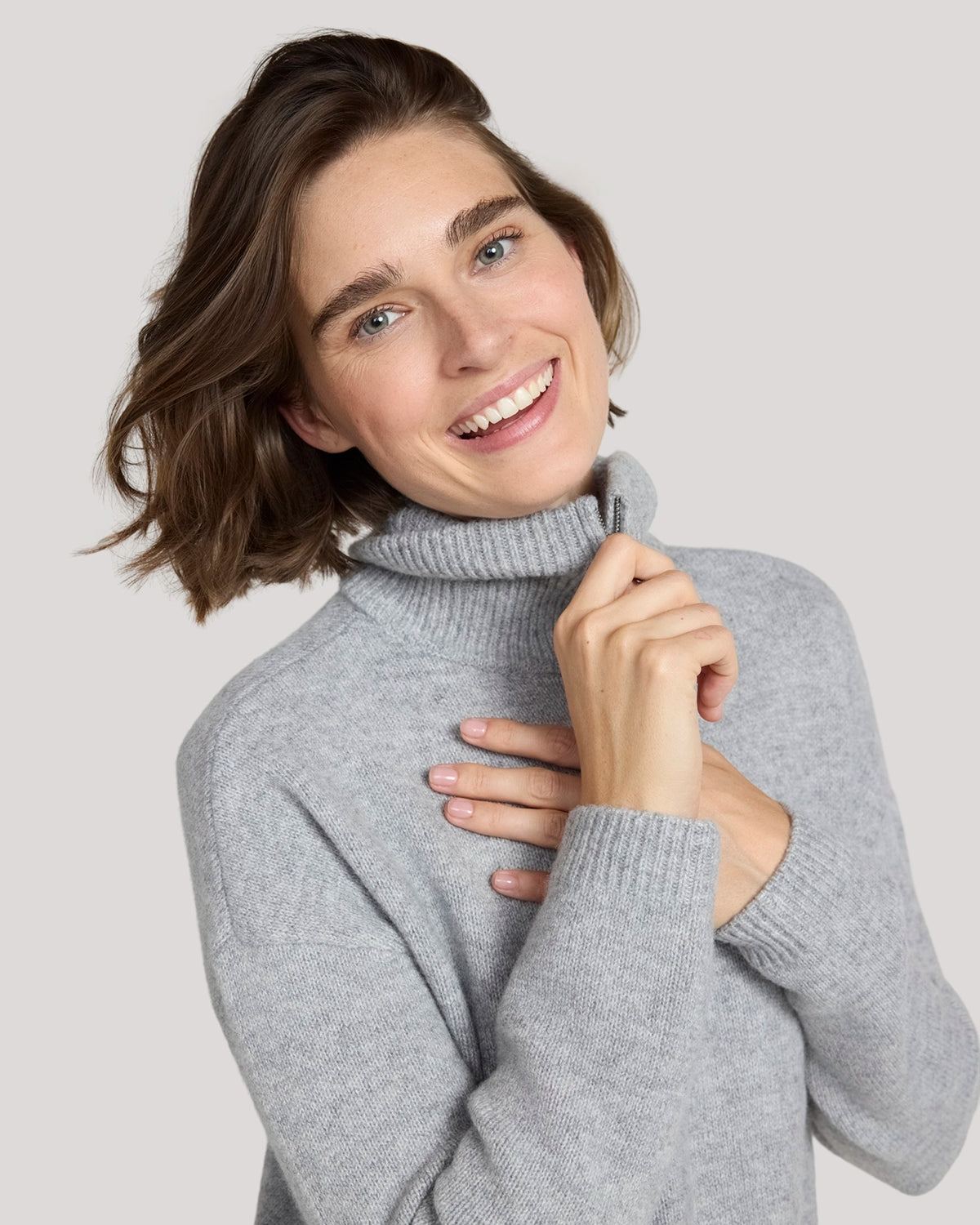 The Soft Luxe Zip Collar Sweater Dress - Light Heather Grey