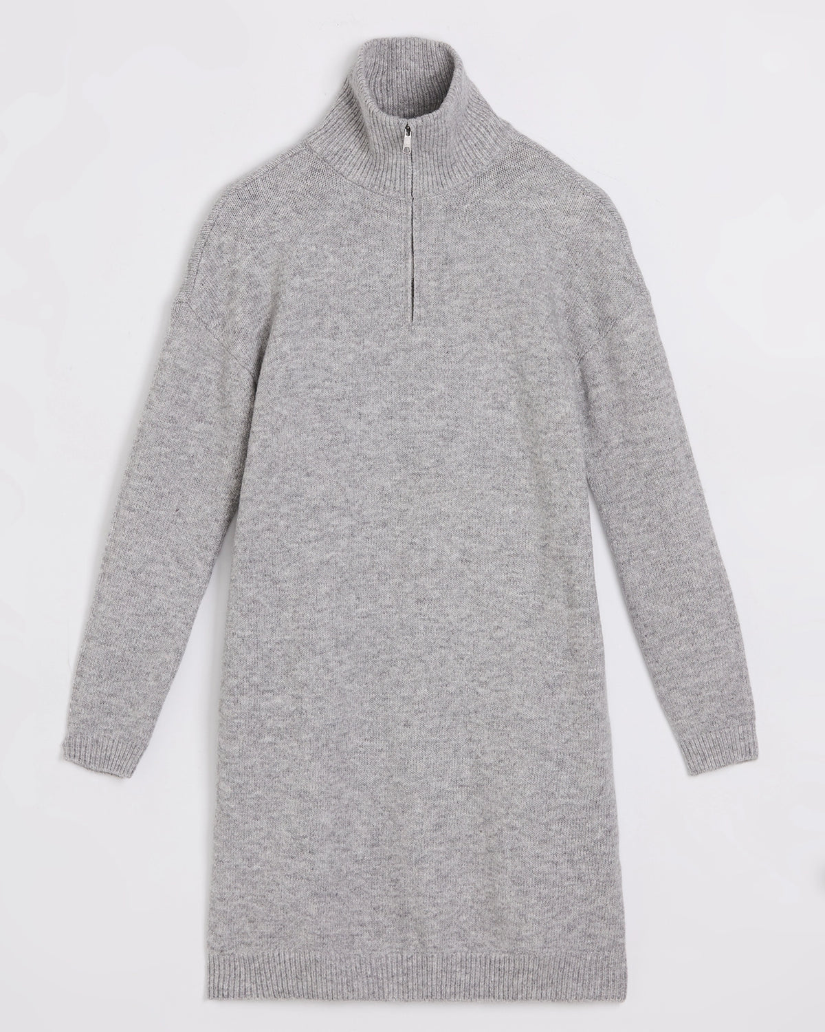The Soft Luxe Zip Collar Sweater Dress - Light Heather Grey