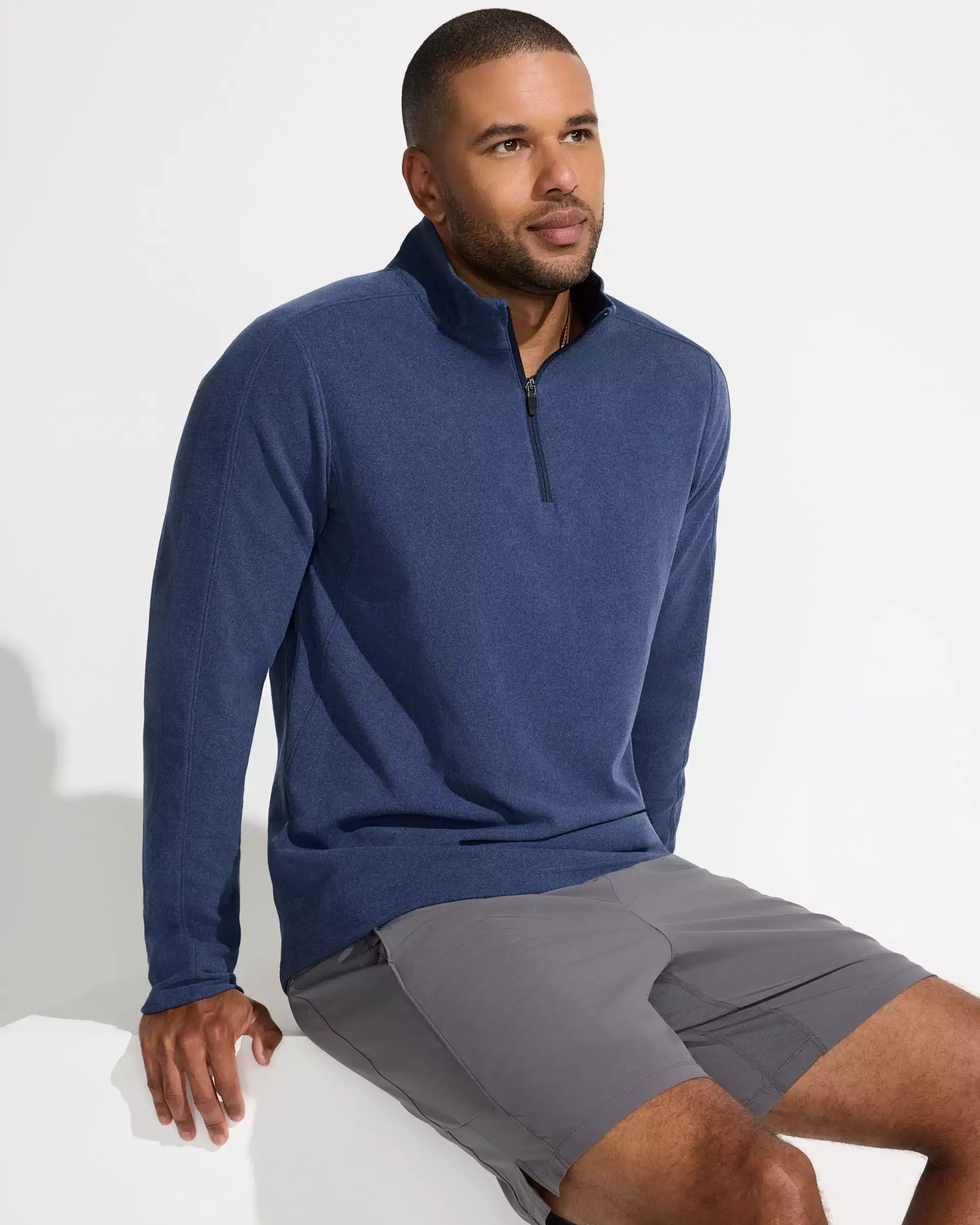 The Soft Stretch GRS Certified Recycled Poly 1/4 Zip - Dark Blue