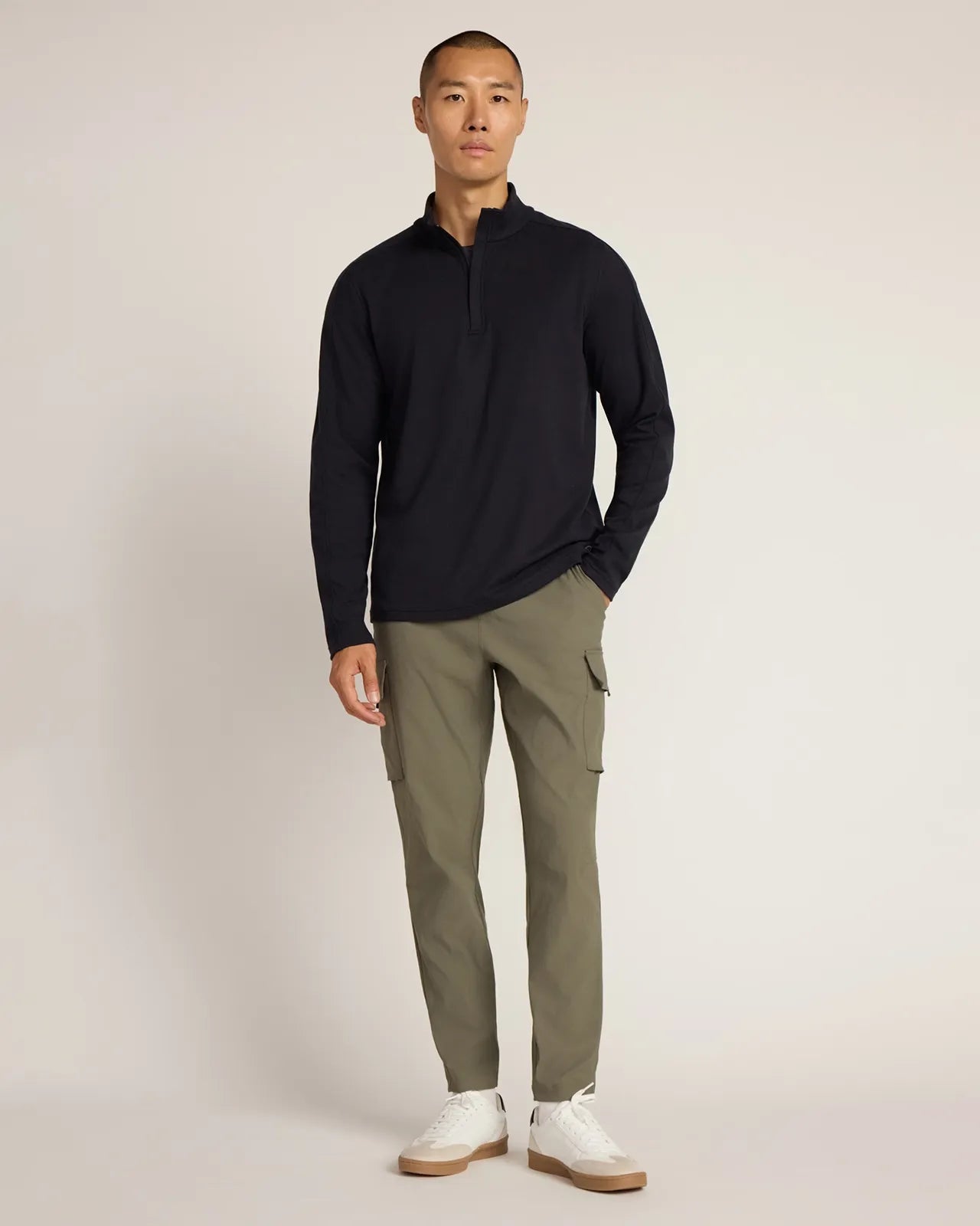 The Soft Luxe GRS Certified Recycled Polyester Velour Rib 1/4 Zip - Black