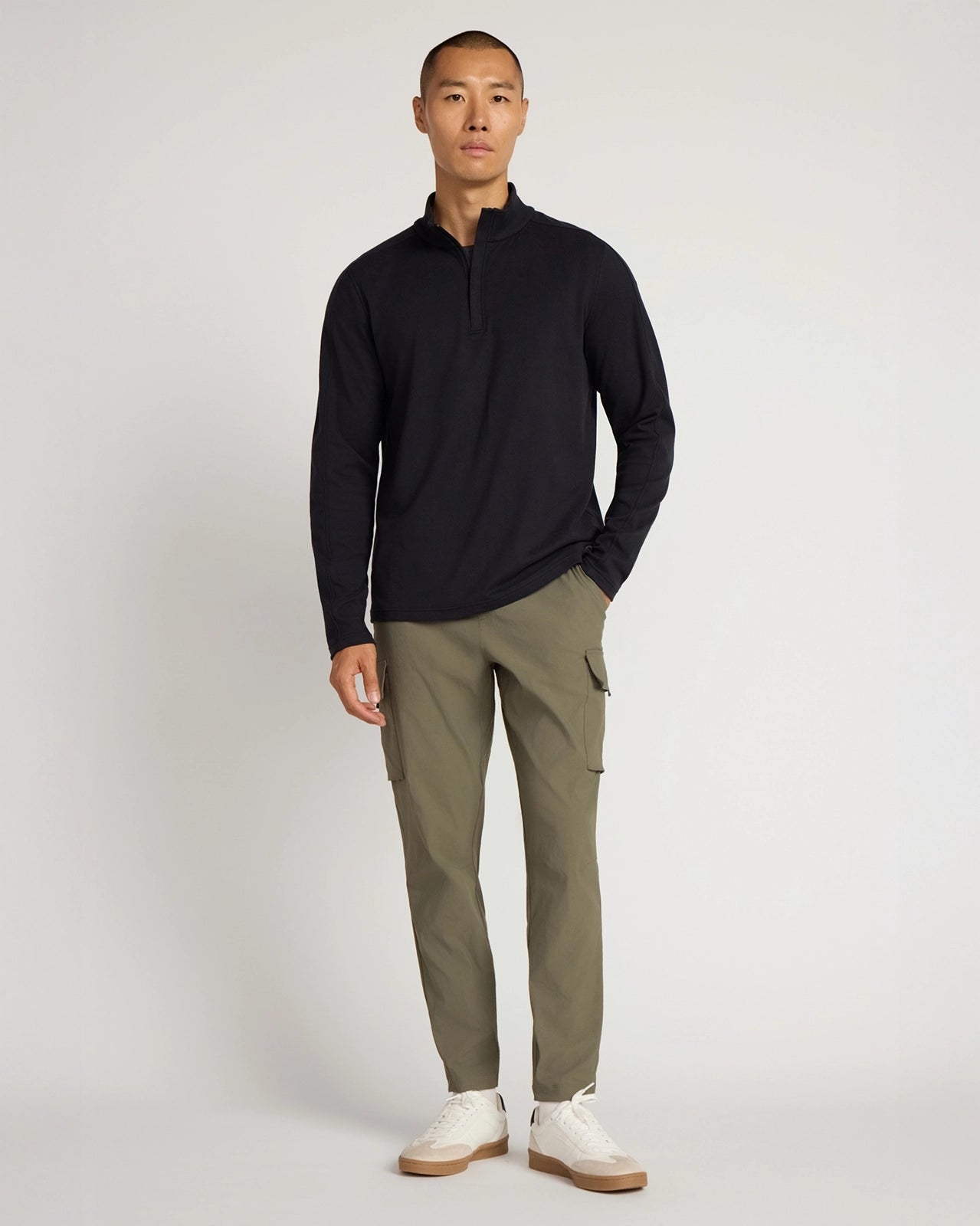 The Soft Luxe GRS Certified Recycled Polyester Velour Rib 1/4 Zip - Black