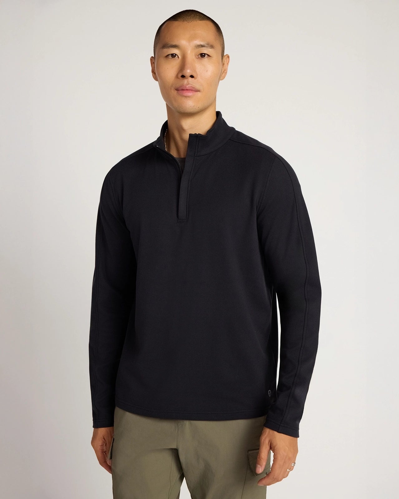 The Soft Luxe GRS Certified Recycled Polyester Velour Rib 1/4 Zip - Black