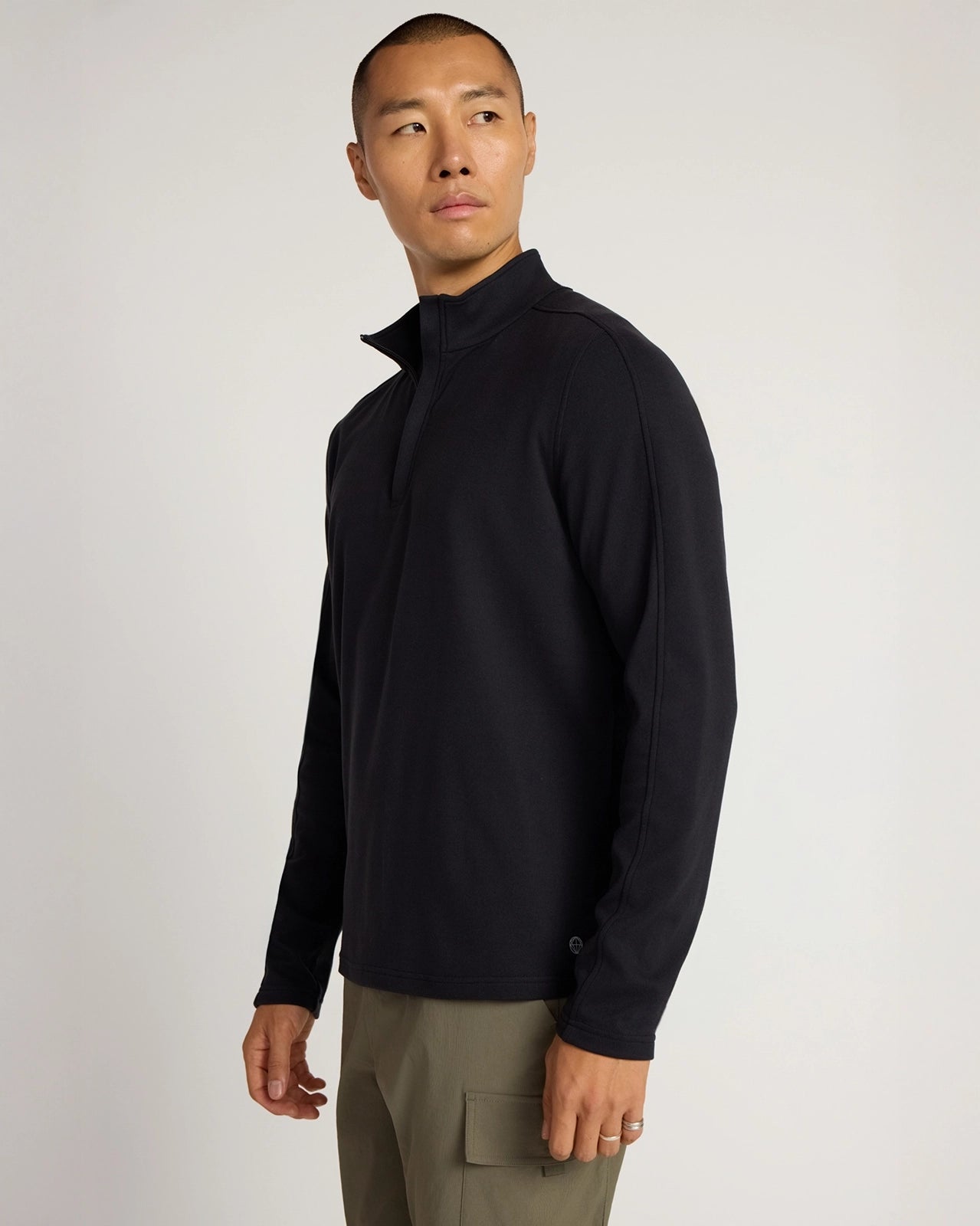 The Soft Luxe GRS Certified Recycled Polyester Velour Rib 1/4 Zip - Black