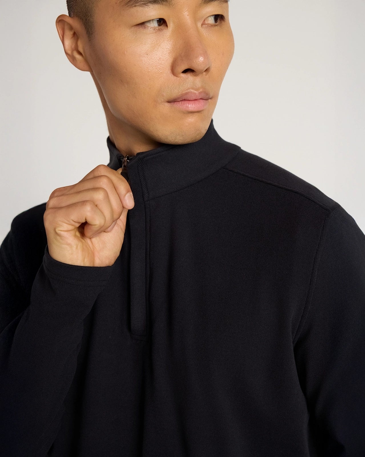The Soft Luxe GRS Certified Recycled Polyester Velour Rib 1/4 Zip - Black