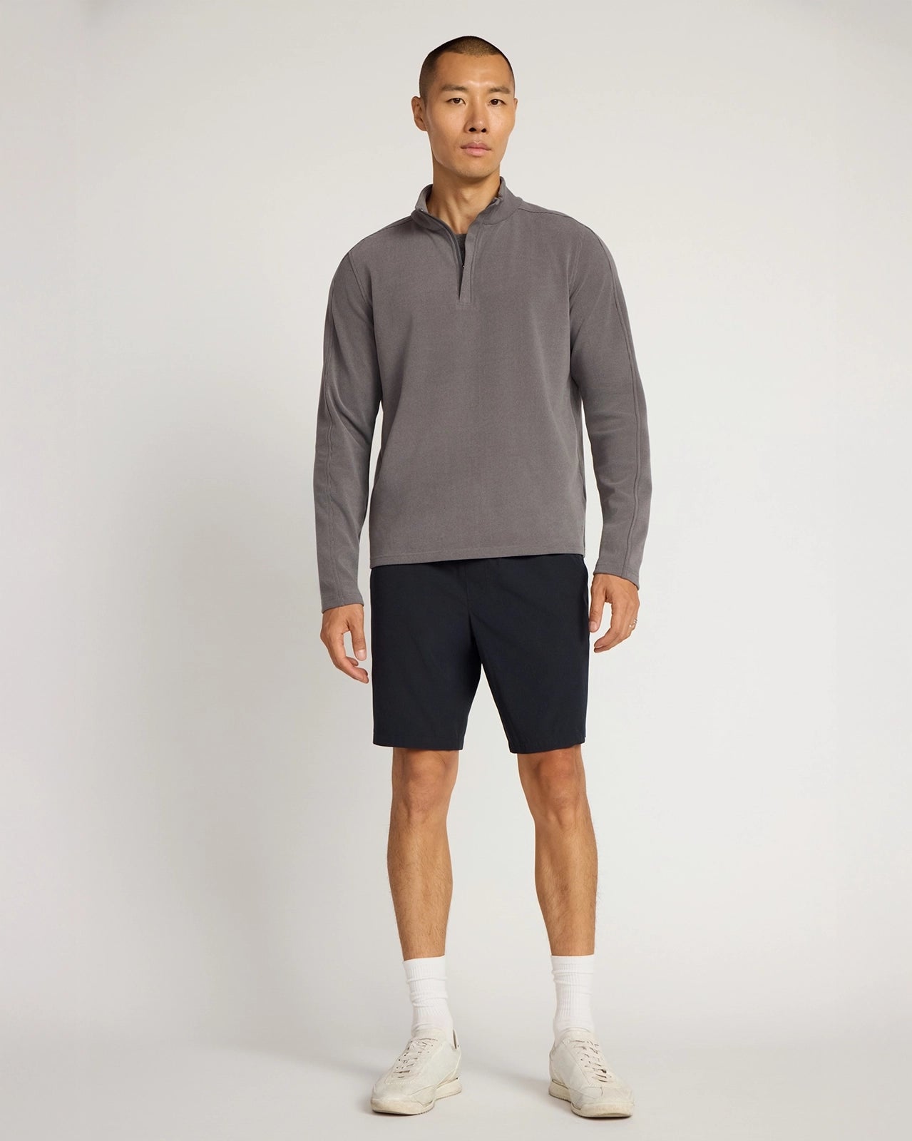 The Soft Luxe GRS Certified Recycled Polyester Velour Rib 1/4 Zip - Grey