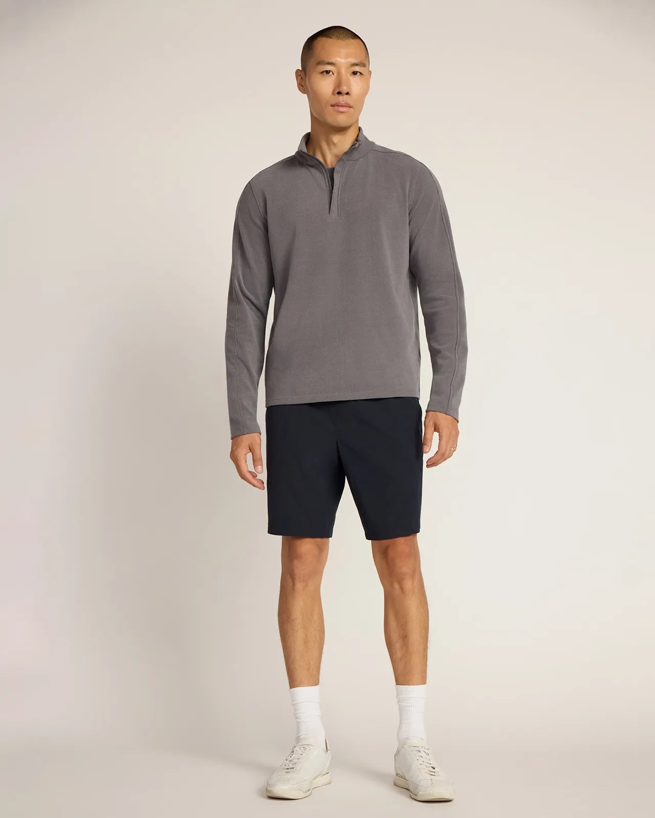 The Soft Luxe GRS Certified Recycled Polyester Velour Rib 1/4 Zip - Grey