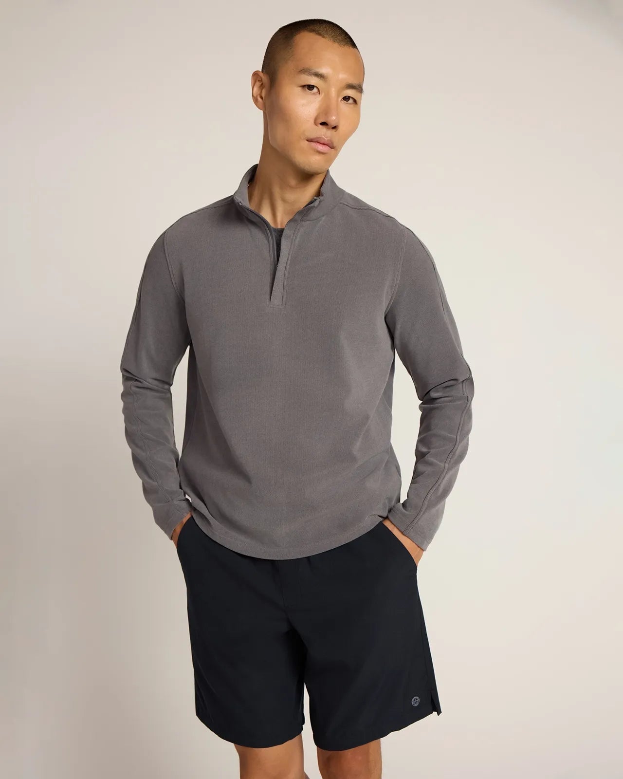 The Soft Luxe GRS Certified Recycled Polyester Velour Rib 1/4 Zip - Grey