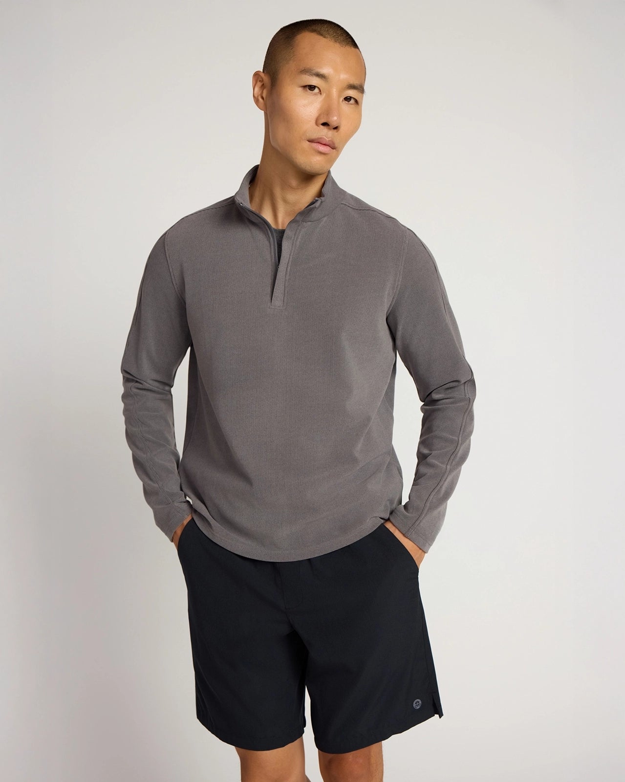 The Soft Luxe GRS Certified Recycled Polyester Velour Rib 1/4 Zip - Grey