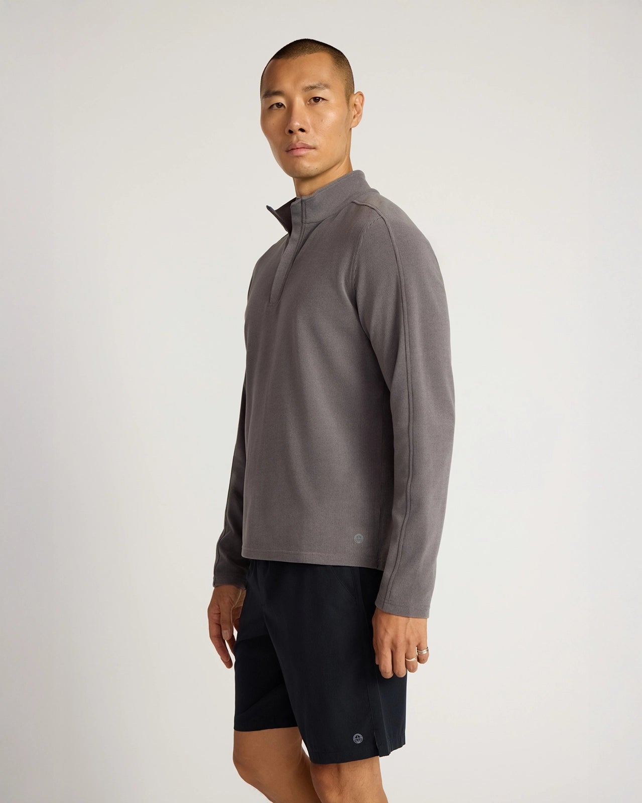 The Soft Luxe GRS Certified Recycled Polyester Velour Rib 1/4 Zip - Grey