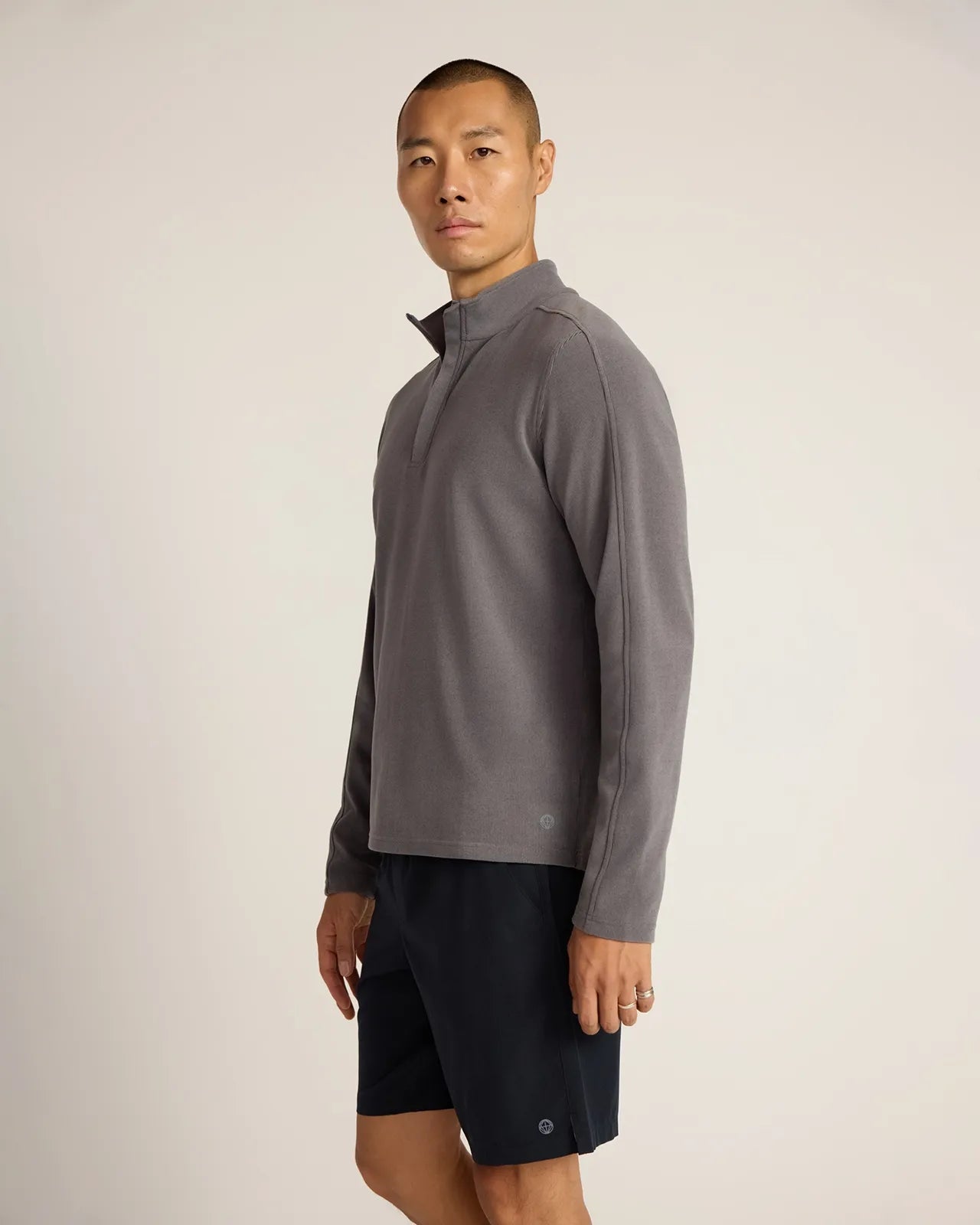 The Soft Luxe GRS Certified Recycled Polyester Velour Rib 1/4 Zip - Grey