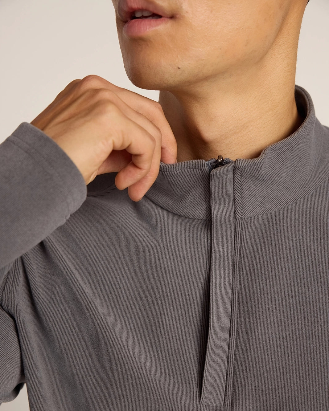 The Soft Luxe GRS Certified Recycled Polyester Velour Rib 1/4 Zip - Grey