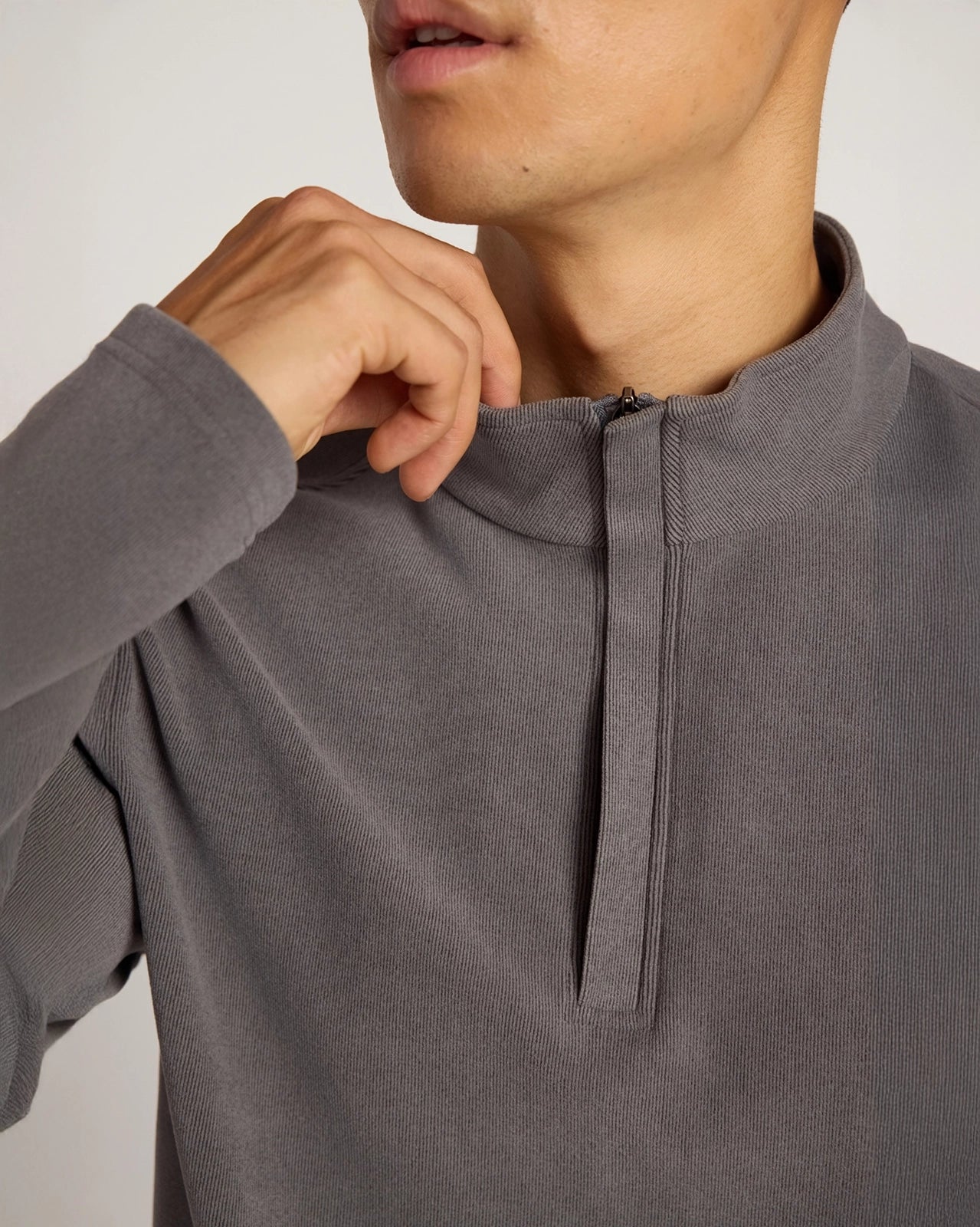 The Soft Luxe GRS Certified Recycled Polyester Velour Rib 1/4 Zip - Grey