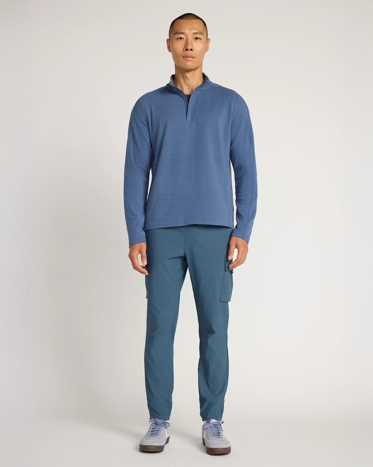 The Soft Luxe GRS Certified Recycled Polyester Velour Rib 1/4 Zip - Navy