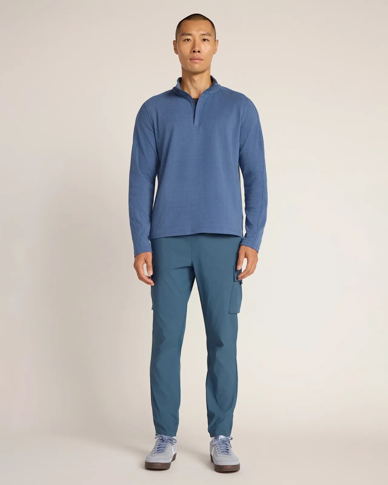 The Soft Luxe GRS Certified Recycled Polyester Velour Rib 1/4 Zip - Navy