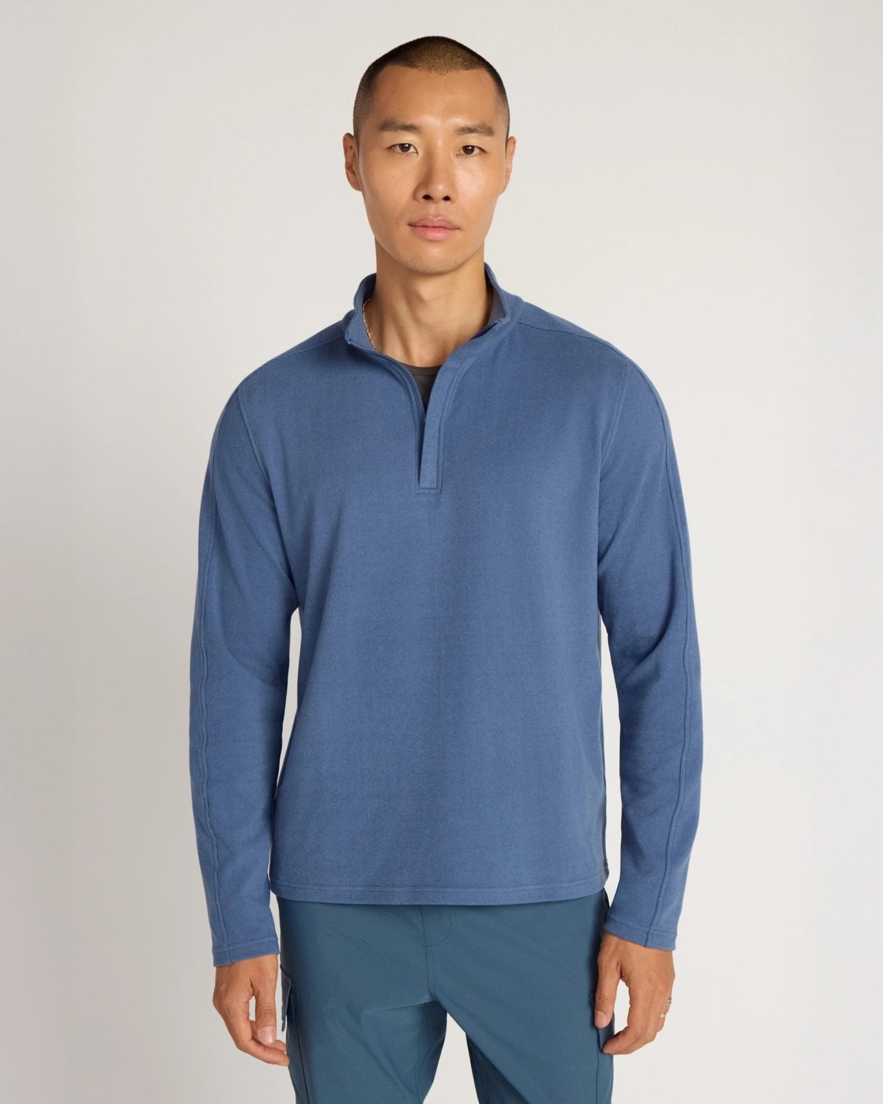 The Soft Luxe GRS Certified Recycled Polyester Velour Rib 1/4 Zip - Navy