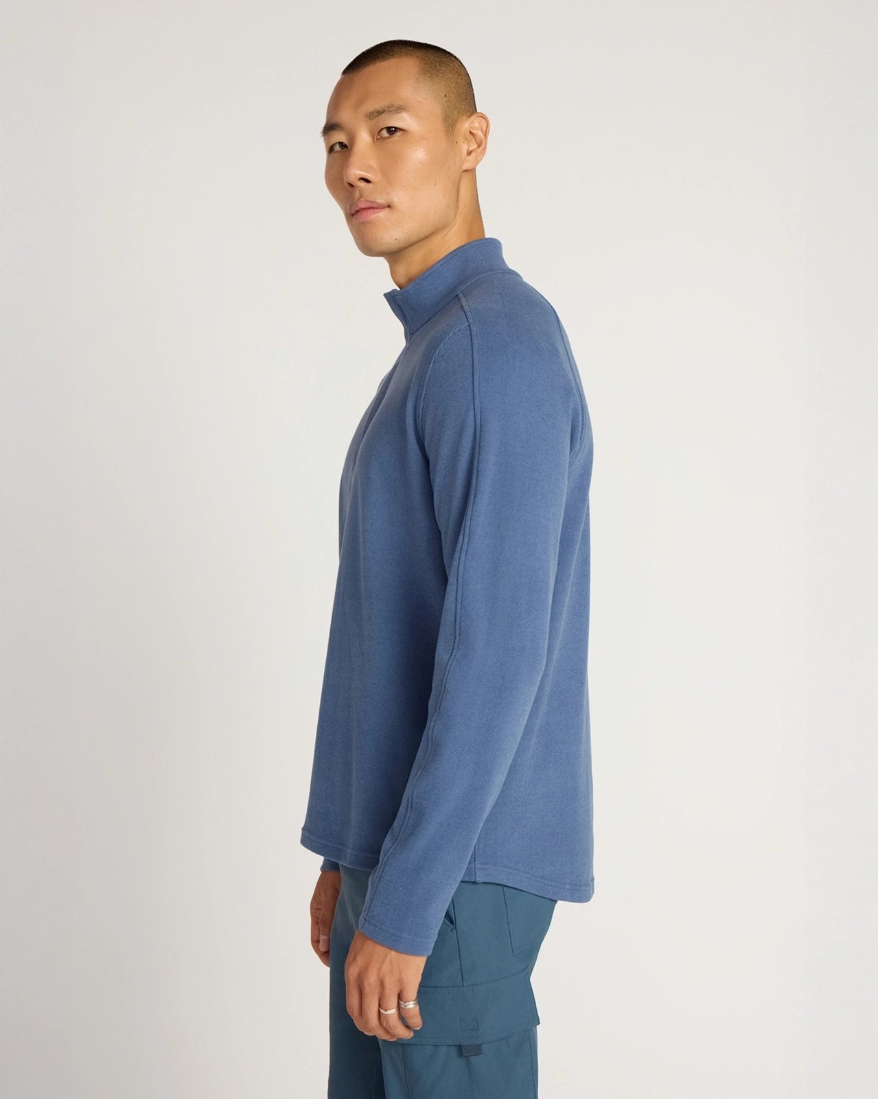 The Soft Luxe GRS Certified Recycled Polyester Velour Rib 1/4 Zip - Navy