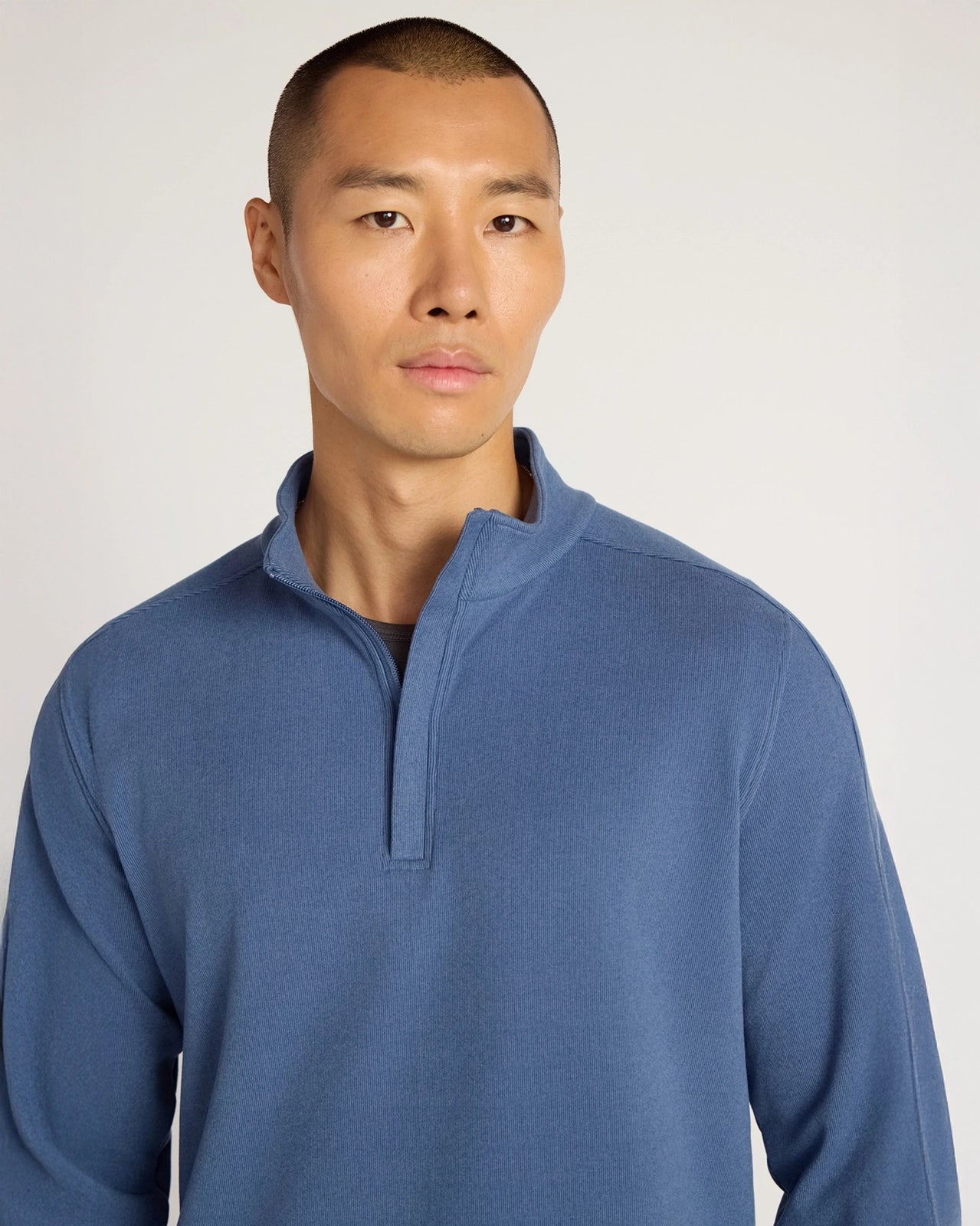 The Soft Luxe GRS Certified Recycled Polyester Velour Rib 1/4 Zip - Navy