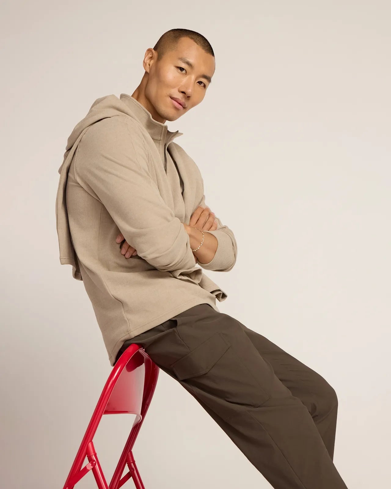 The Soft Luxe GRS Certified Recycled Polyester Velour Rib 1/4 Zip - Cream