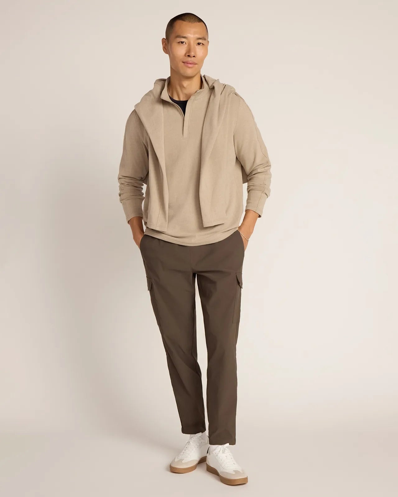 The Soft Luxe GRS Certified Recycled Polyester Velour Rib 1/4 Zip - Cream