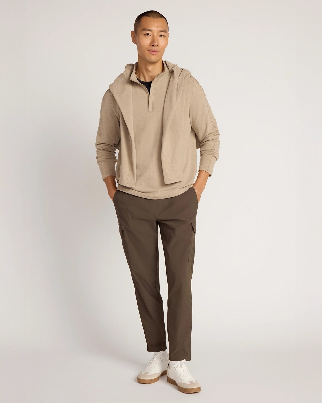 The Soft Luxe GRS Certified Recycled Polyester Velour Rib 1/4 Zip - Cream