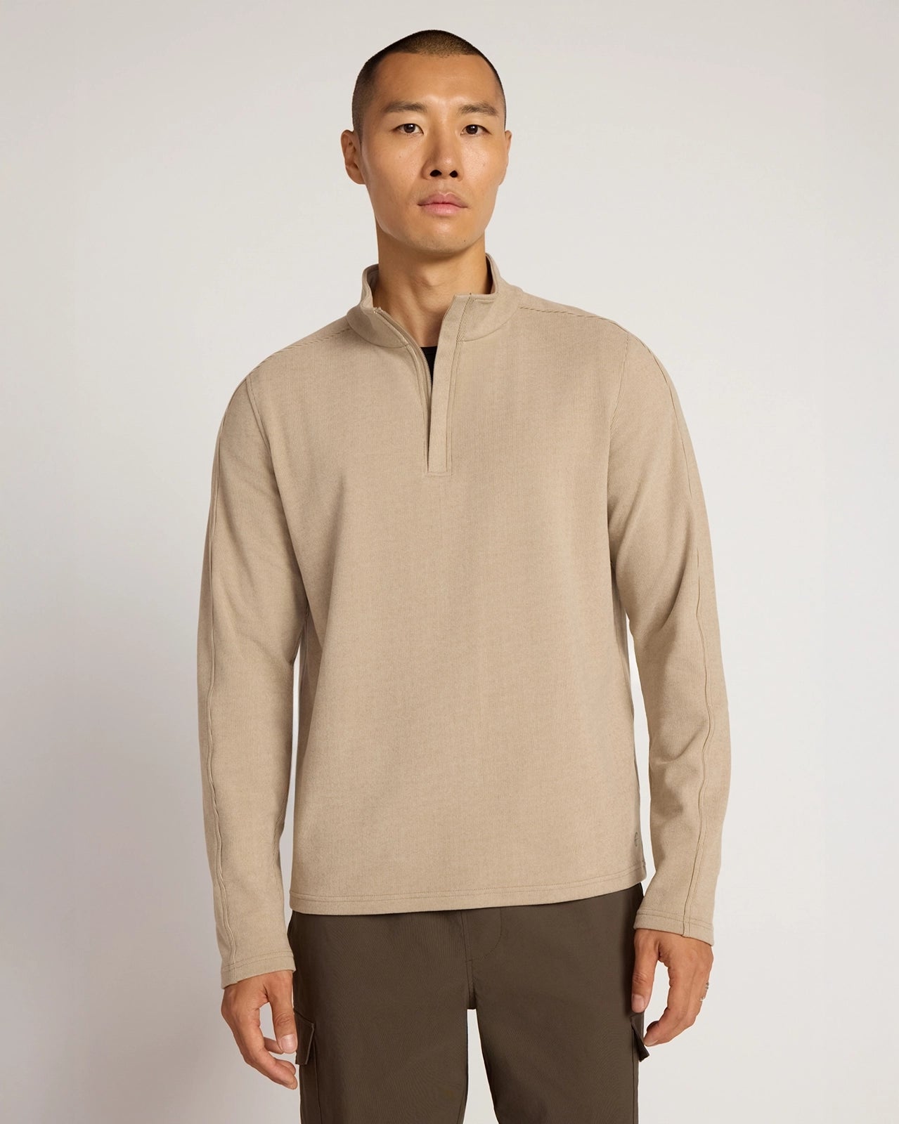 The Soft Luxe GRS Certified Recycled Polyester Velour Rib 1/4 Zip - Cream