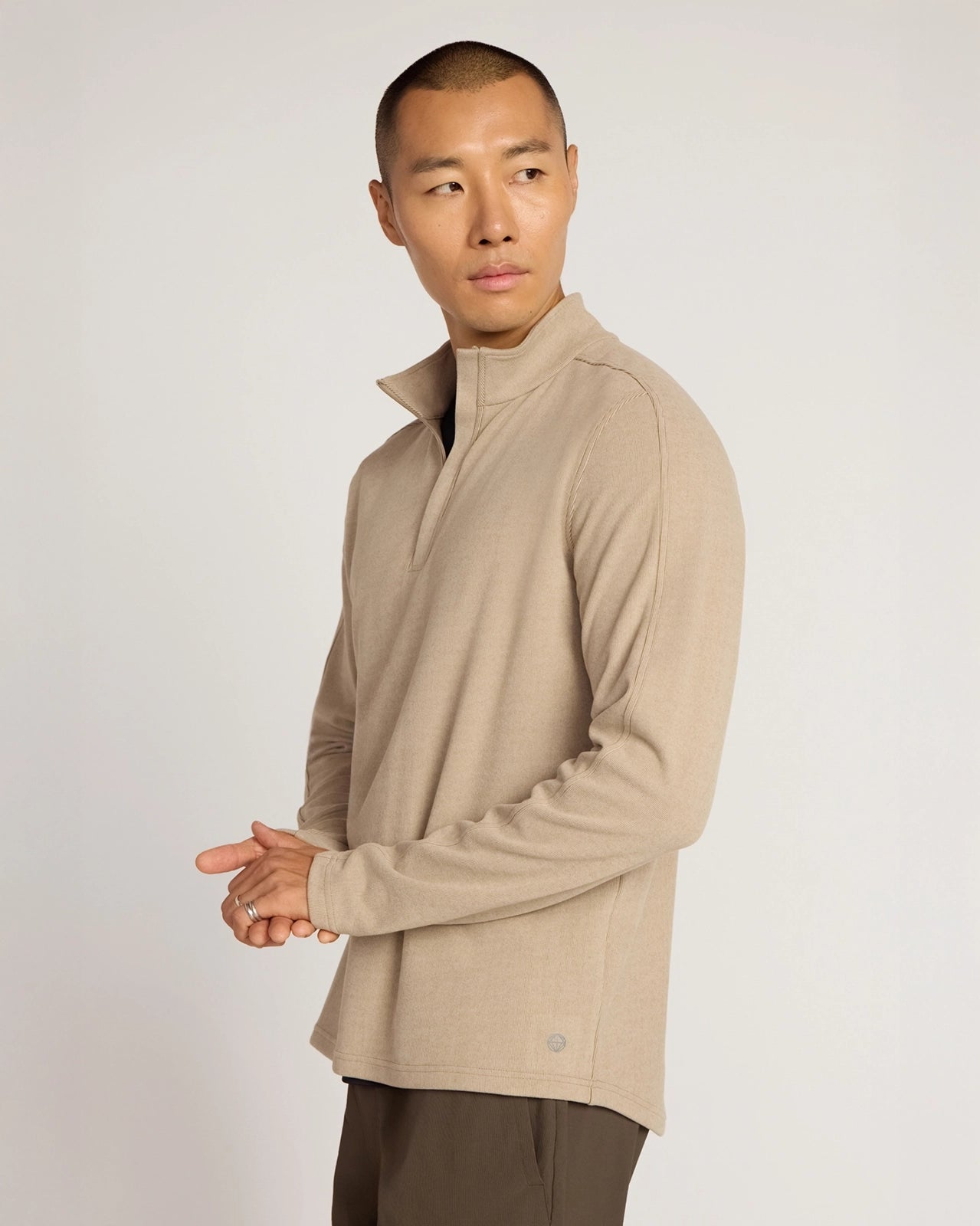 The Soft Luxe GRS Certified Recycled Polyester Velour Rib 1/4 Zip - Cream