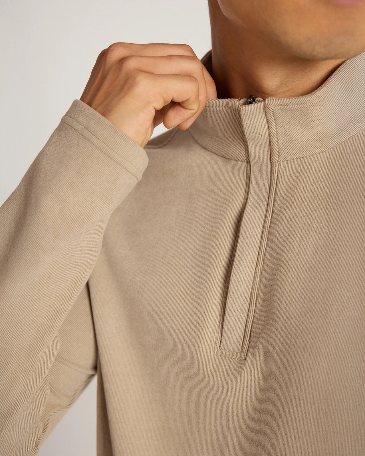 The Soft Luxe GRS Certified Recycled Polyester Velour Rib 1/4 Zip - Cream