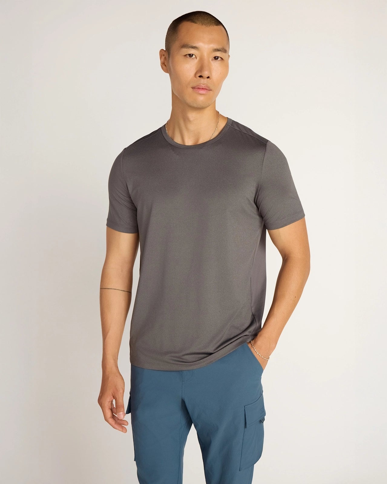 The Active Stretch GRS Certified Recycled Polyester Mesh-Back Tee - Grey