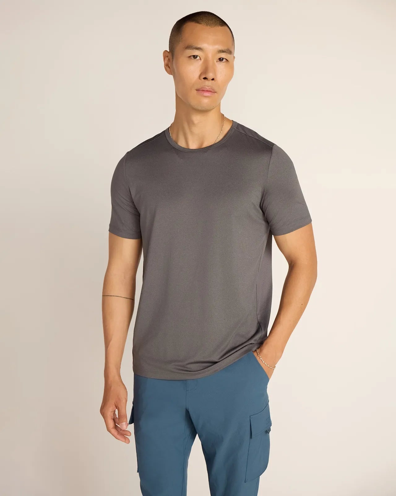 The Active Stretch GRS Certified Recycled Polyester Mesh-Back Tee - Grey