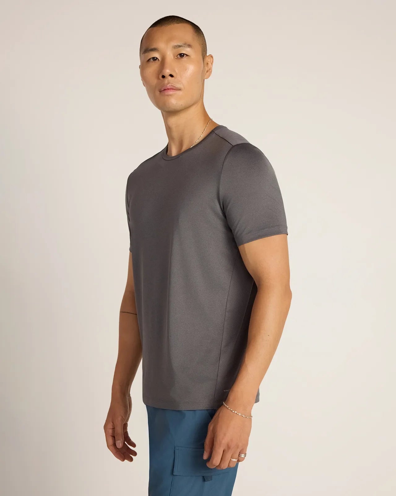 The Active Stretch GRS Certified Recycled Polyester Mesh-Back Tee - Grey