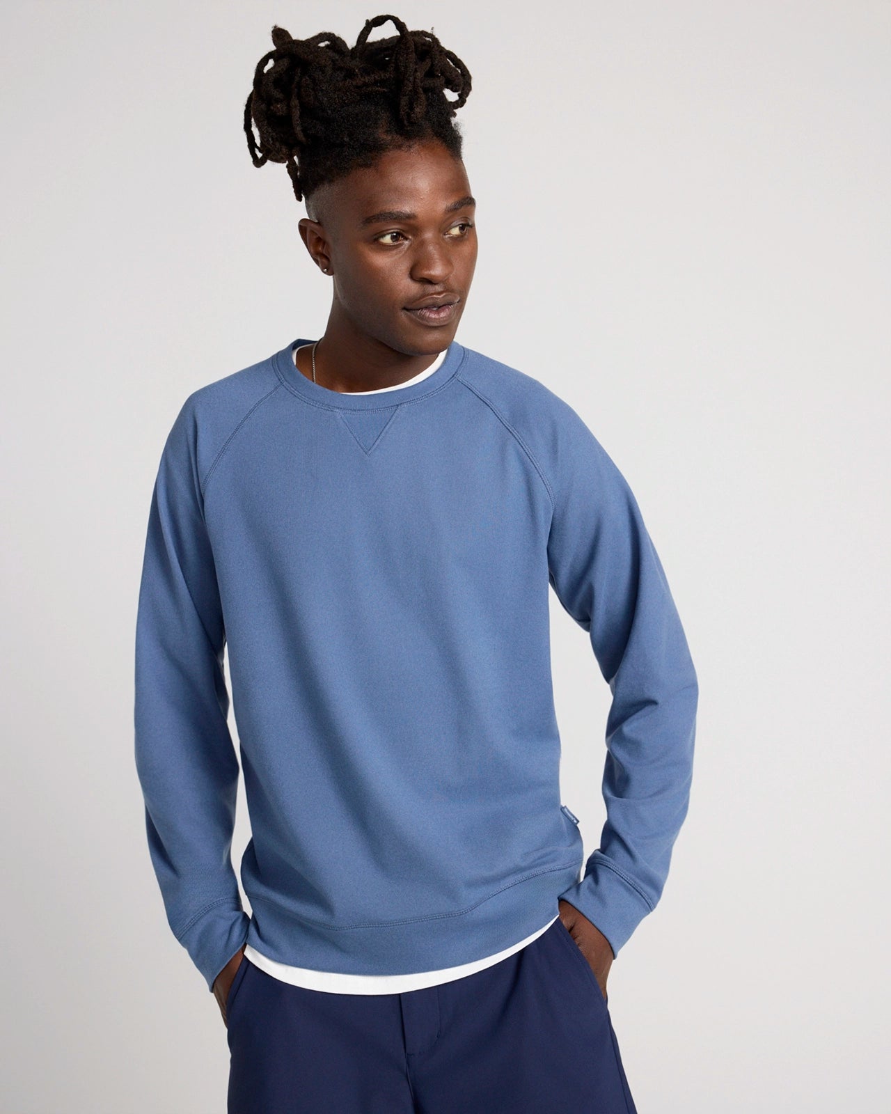 The Soft Luxe GRS Certified Recycled Poly Velour Rib Raglan Crew Sweatshirt - Blue