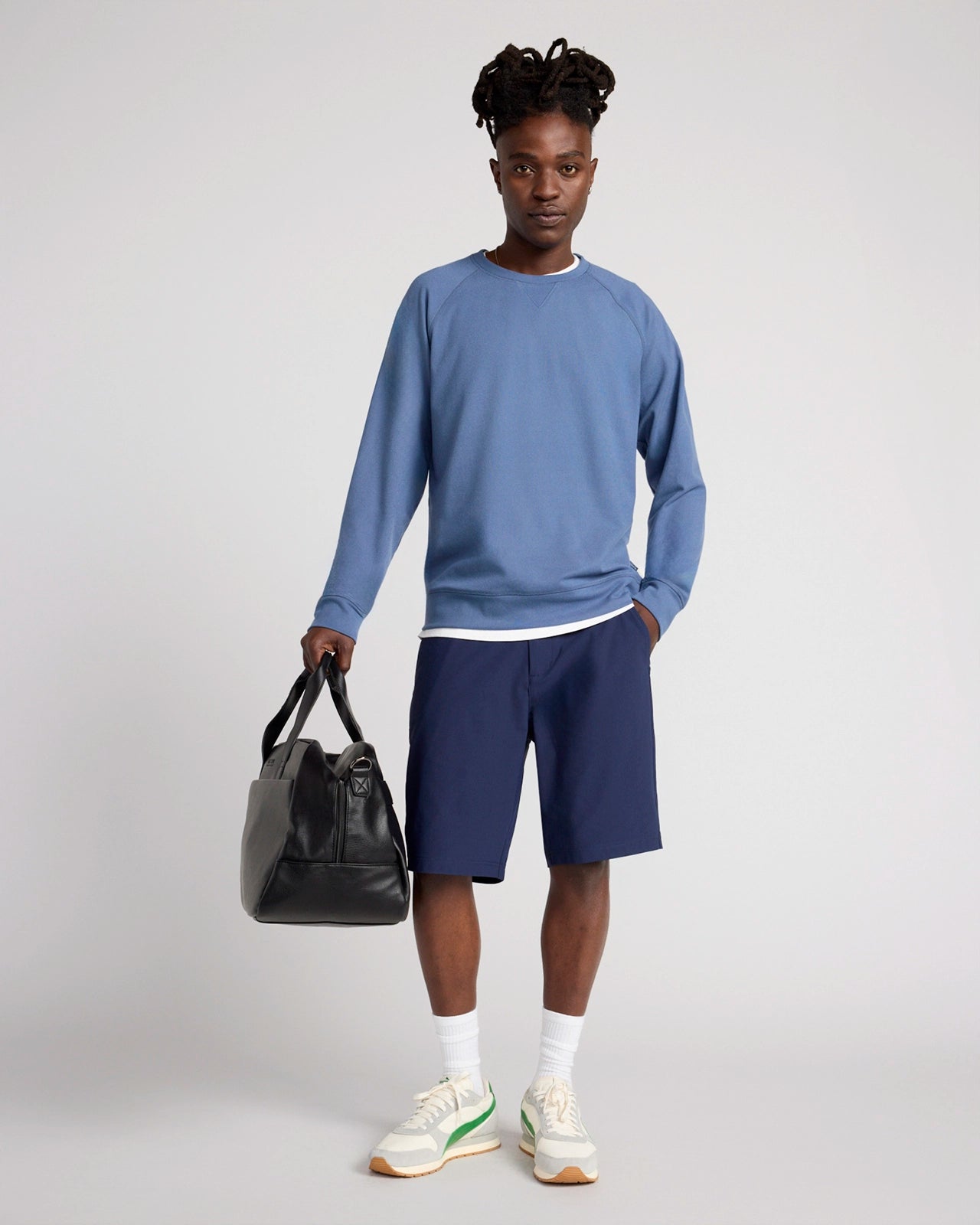 The Soft Luxe GRS Certified Recycled Poly Velour Rib Raglan Crew Sweatshirt - Blue