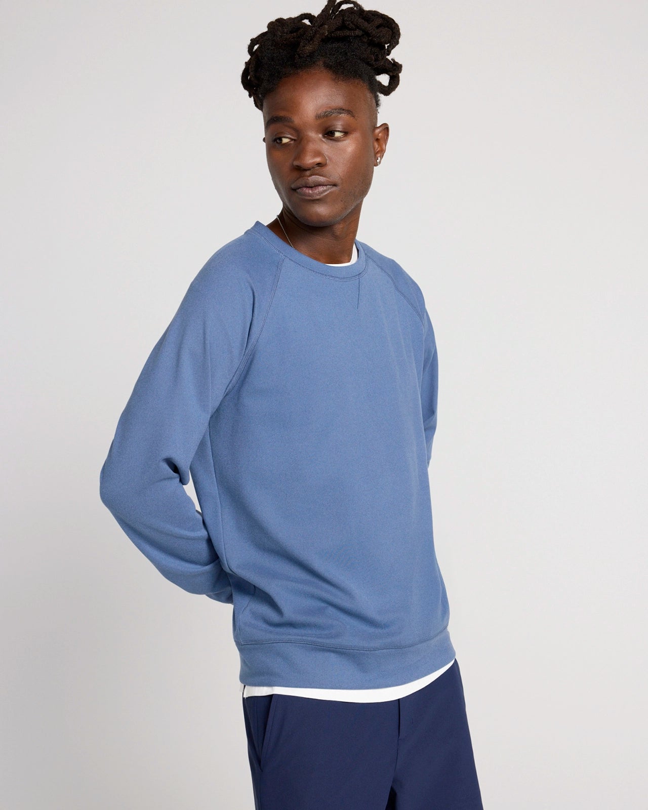 The Soft Luxe GRS Certified Recycled Poly Velour Rib Raglan Crew Sweatshirt - Blue