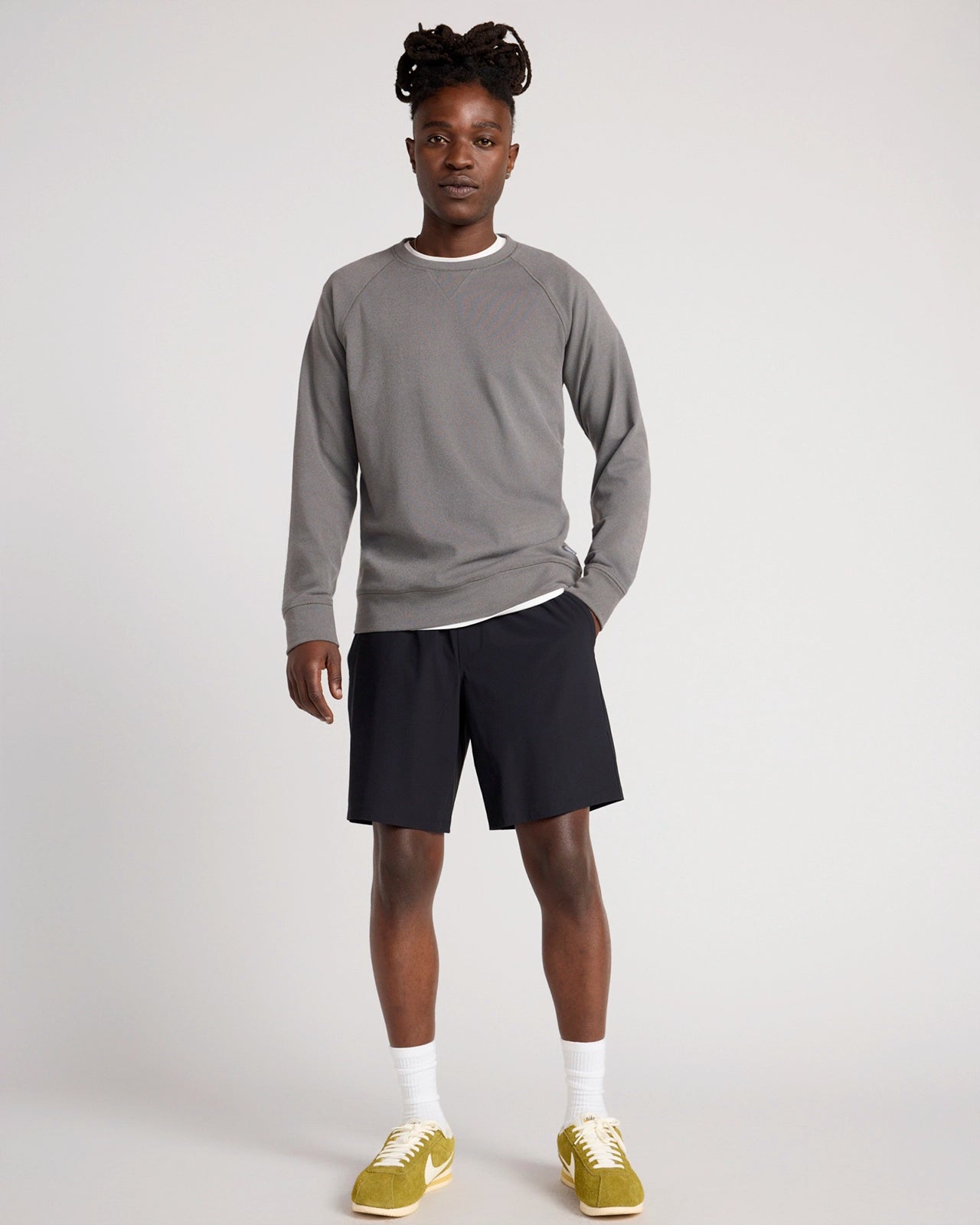 The Soft Luxe GRS Certified Recycled Poly Velour Rib Raglan Crew Sweatshirt - Grey