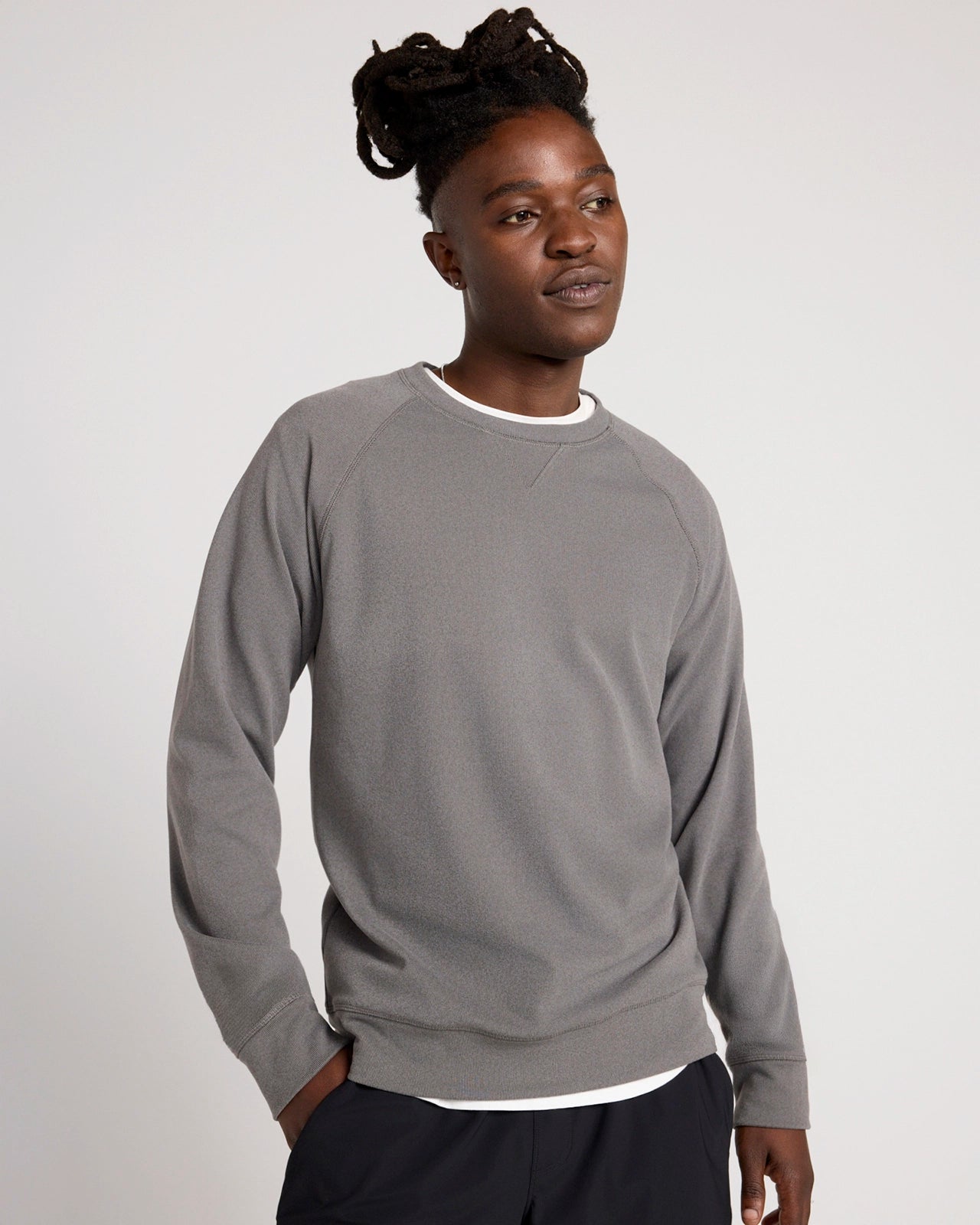 The Soft Luxe GRS Certified Recycled Poly Velour Rib Raglan Crew Sweatshirt - Grey