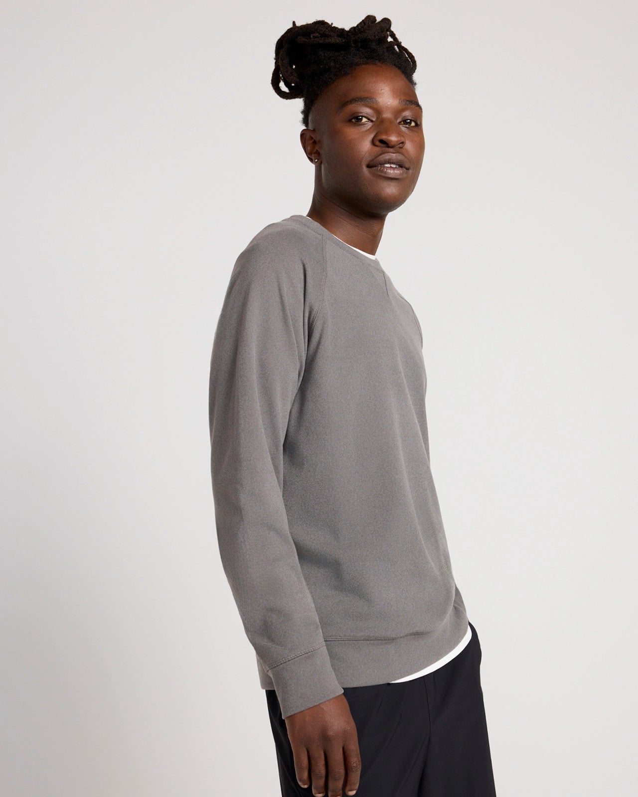 The Soft Luxe GRS Certified Recycled Poly Velour Rib Raglan Crew Sweatshirt - Grey