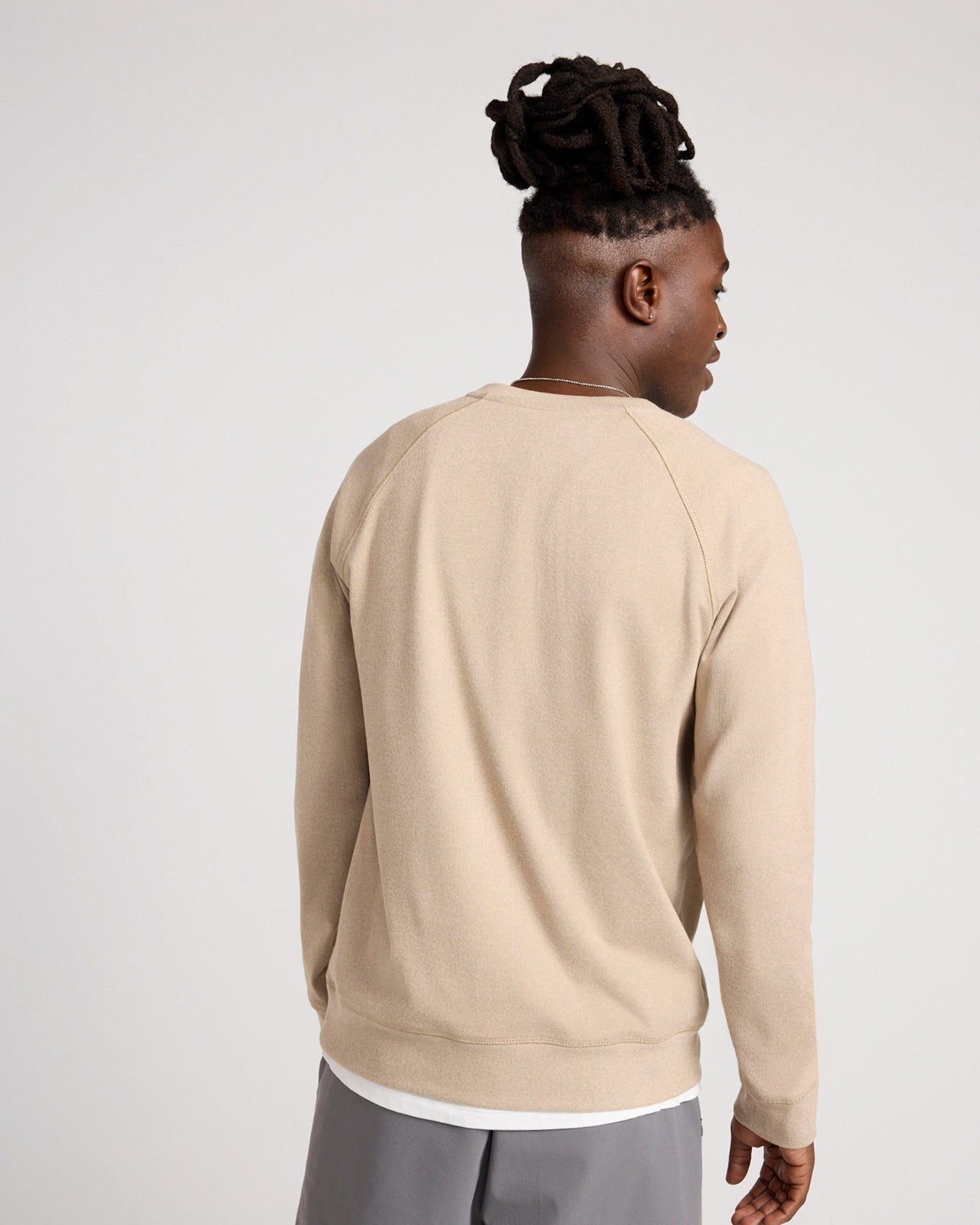 The Soft Luxe GRS Certified Recycled Poly Velour Rib Raglan Crew Sweatshirt - Humus Beige
