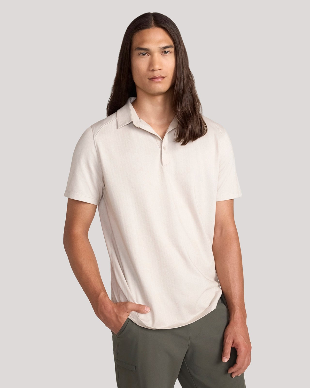The Active Organic Cotton Herringbone Jacquard Polo - Chateau Grey