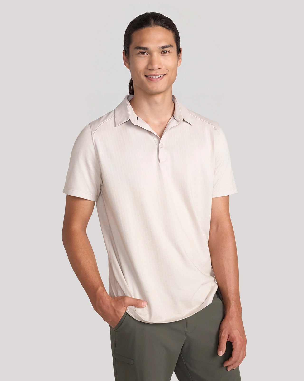 The Active Organic Cotton Herringbone Jacquard Polo - Chateau Grey