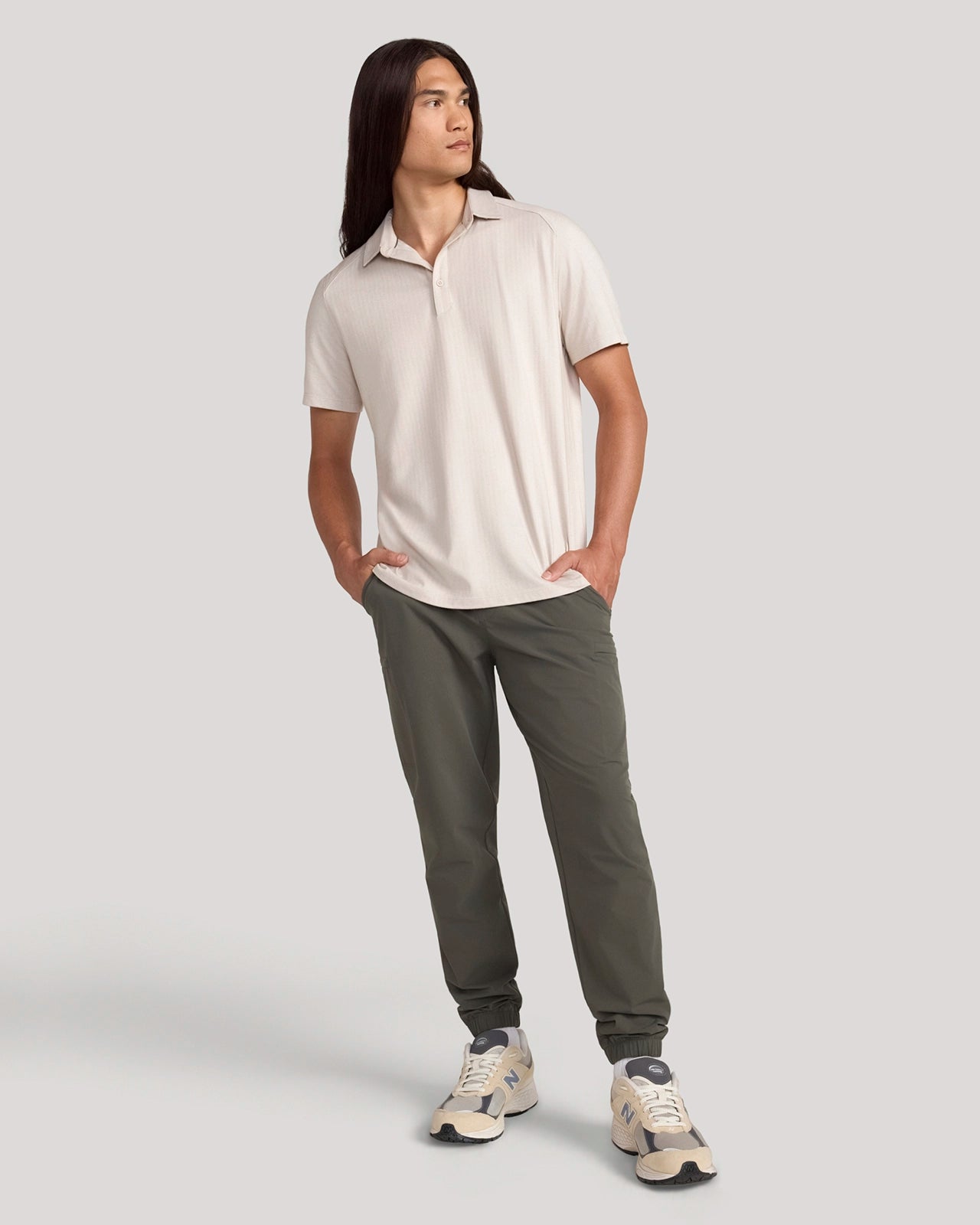 The Active Organic Cotton Herringbone Jacquard Polo - Chateau Grey